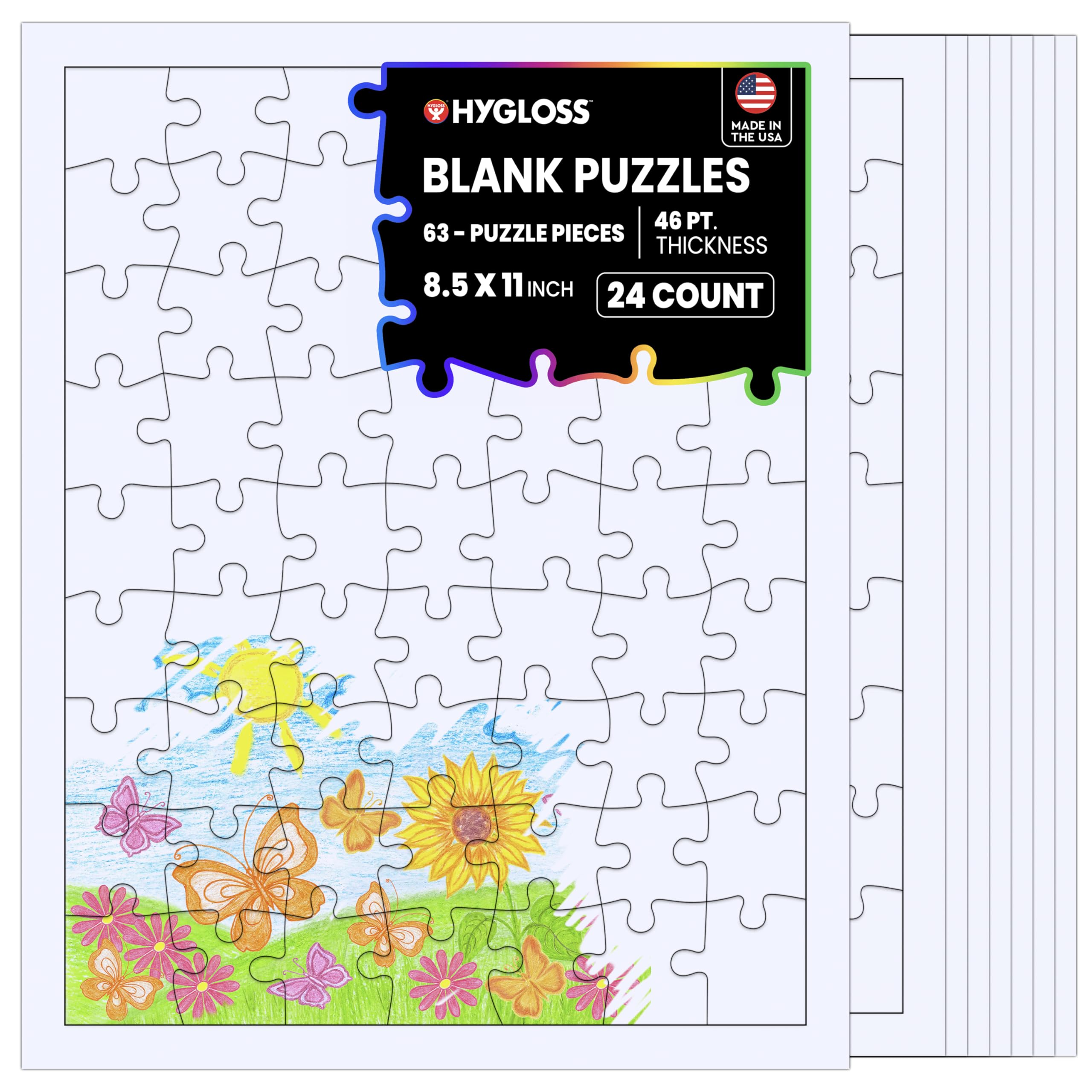 24 Blank Jigsaw Puzzles– 8.5 x 11 Inch, 63 Pieces Each – Hygloss DYI Party invites, Perfect for Decorating, Kids' Activities, Arts & Crafts or Party Favors - Puzzle Pieces to Draw On for Crafts