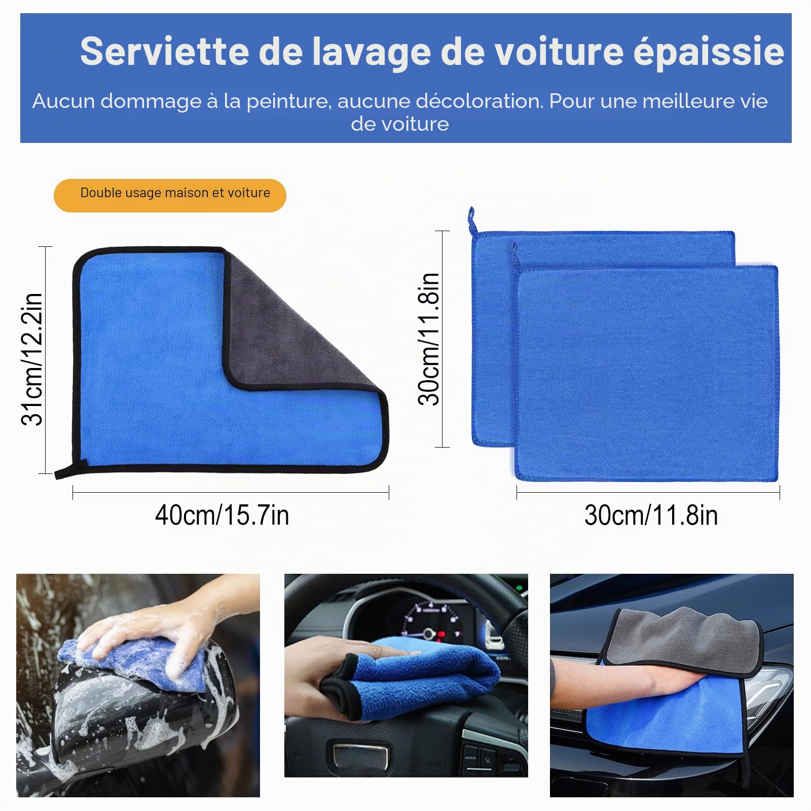 Kit de nettoyage de voiture avec sac de rangement, 13 produits de lavage de voiture à l'intérieur et à l'extérieur, seau pliable, brosse de roue à manche court, gants de lavage en microfibre (bleu)