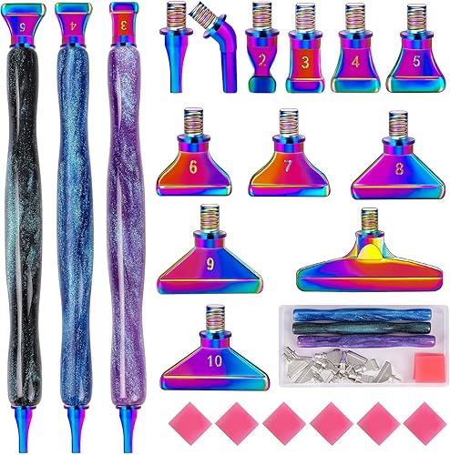 Juego de herramientas de accesorios para bolígrafos de pintura de diamante, 3 bolígrafos de arte de diamante con purpurina y 12 puntas de rosca de