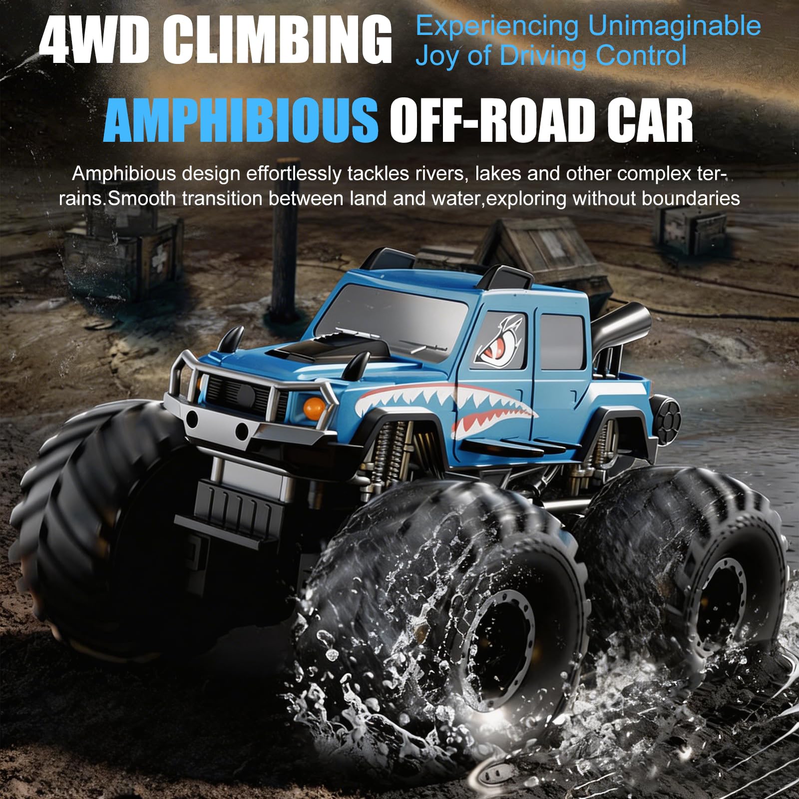 Macchina Telecomandata per Bambini, 2.4GHz 4WD Impermeabile Doppio lato Monster Truck Veicolo Anfibio Telecomandato con Sensore Gesti, Off-Road Auto RC per Sabbia, Prato, Acqua e Terreno