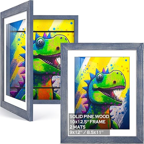 Marcos de arte infantil de 10 x 12.5 pulgadas para niños, marcos de arte intercambiables, pantalla de 9 x 12 o 8.5 x 11 pulgadas con paspartú, marco