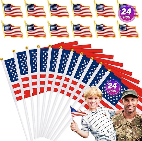 24 mini banderas estadounidenses, 24 pines estadounidenses, banderas estadounidenses de mano, broche de insignia de bandera de Estados Unidos, mini disponible en Yaxa Colombia