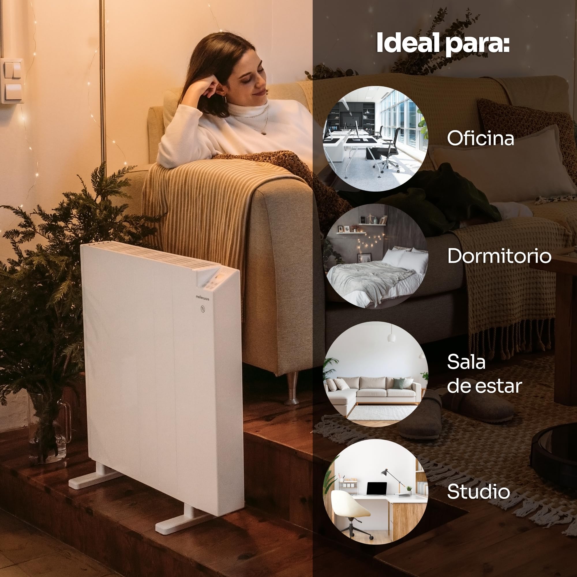 Mellerware - Emisor Térmico Bajo Consumo Comfy! 1200W WIFI | Programable 3 Modos +Temp. Ajustable + Función Ventana Abierta | Temporizador | Radiador Eléctrico 20m2| Google Home Alexa |Medium