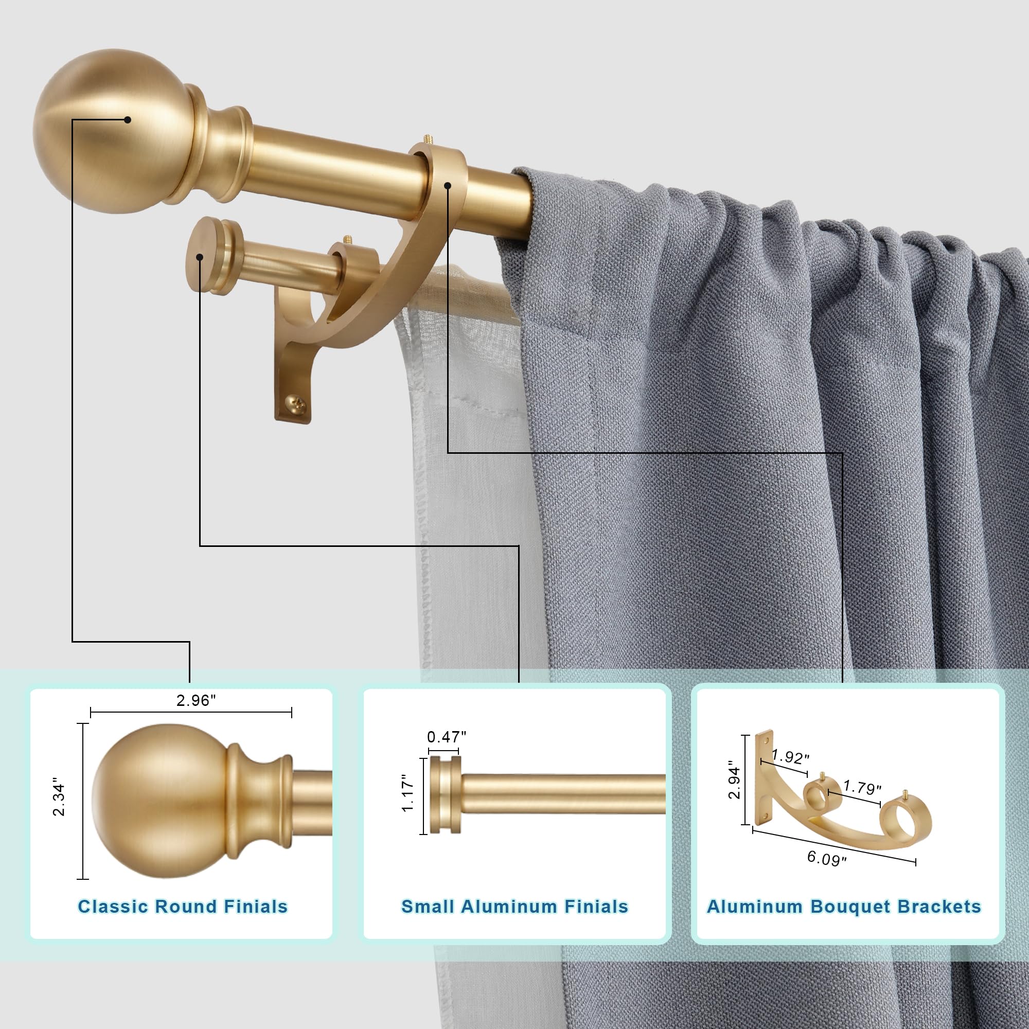 Set Aste Per Tende Doppie Bohémien – Beige, Con Terminali Quadrati Intagliati, Regolabili Da 182,9 A 365,8 Cm, Portata 12,7 Kg - 2