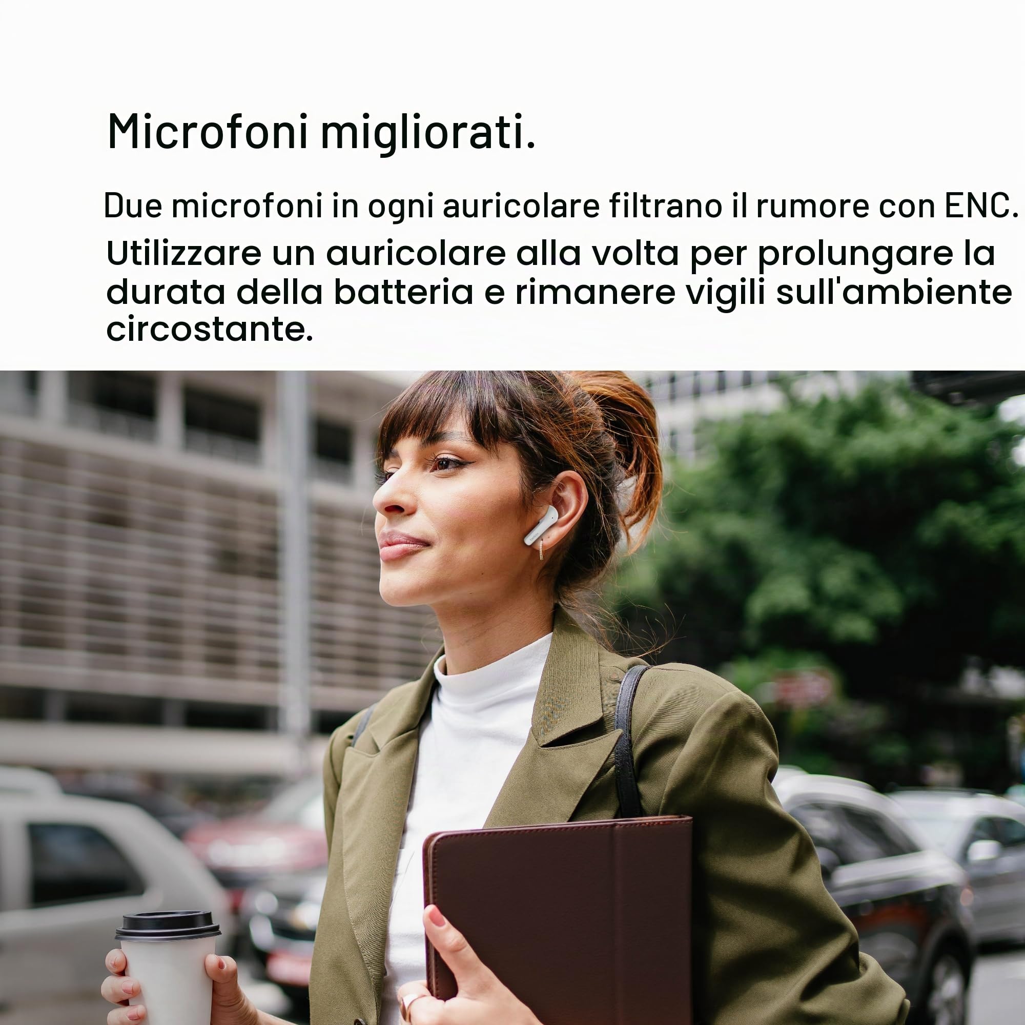 Belkin SoundForm™ Motion Auricolari true wireless con cancellazione del rumore, custodia di ricarica wireless, 2 microfoni per auricolare; cuffie Bluetooth di grado IPX5 per iPhone e Samsung - Bianco