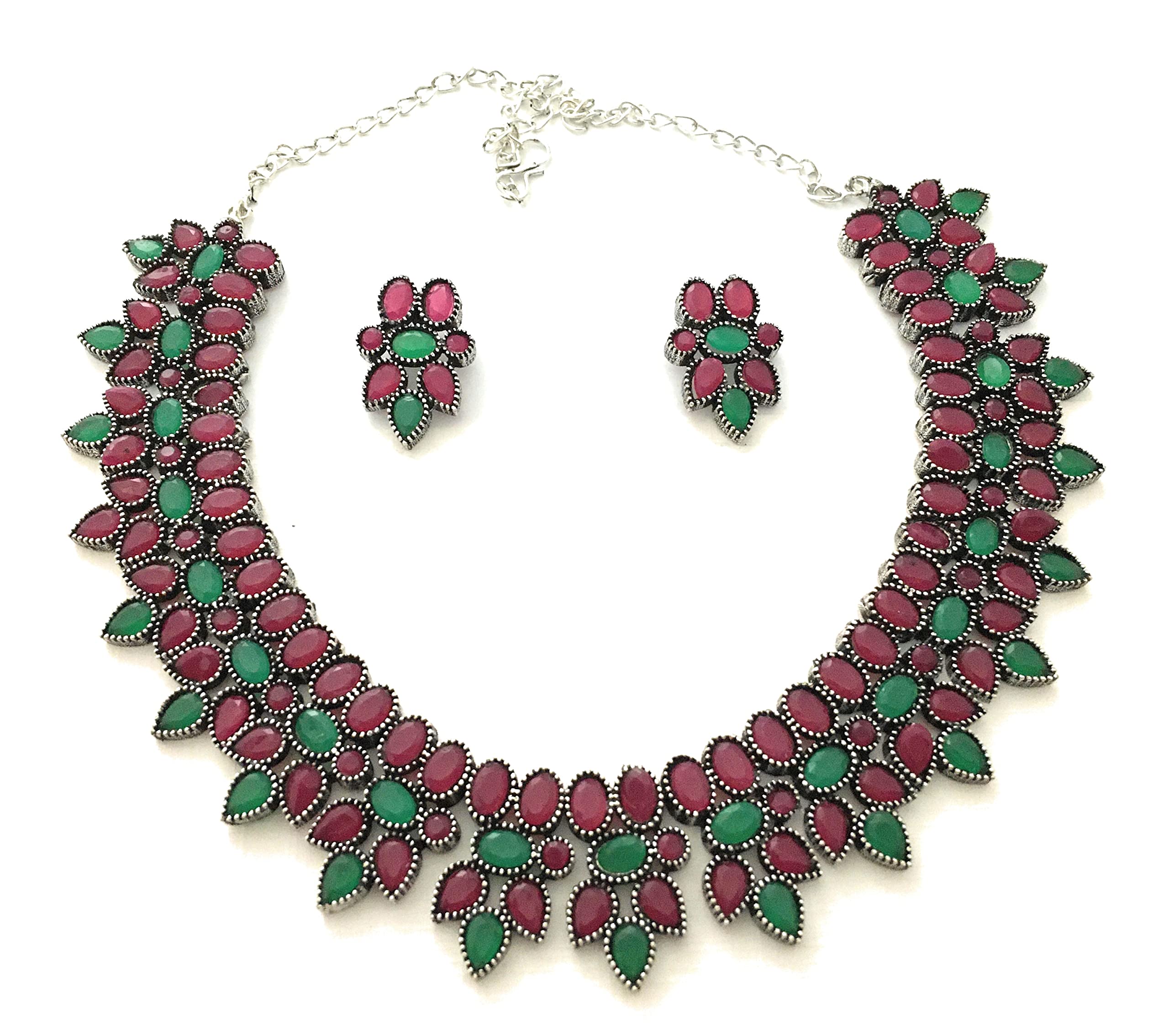 Sasitrends German Silver Stone Studded Oxidized Jewellery Set for Women & Girls (B0B61YB7H2) Amazon Price History, Amazon Price Tracker