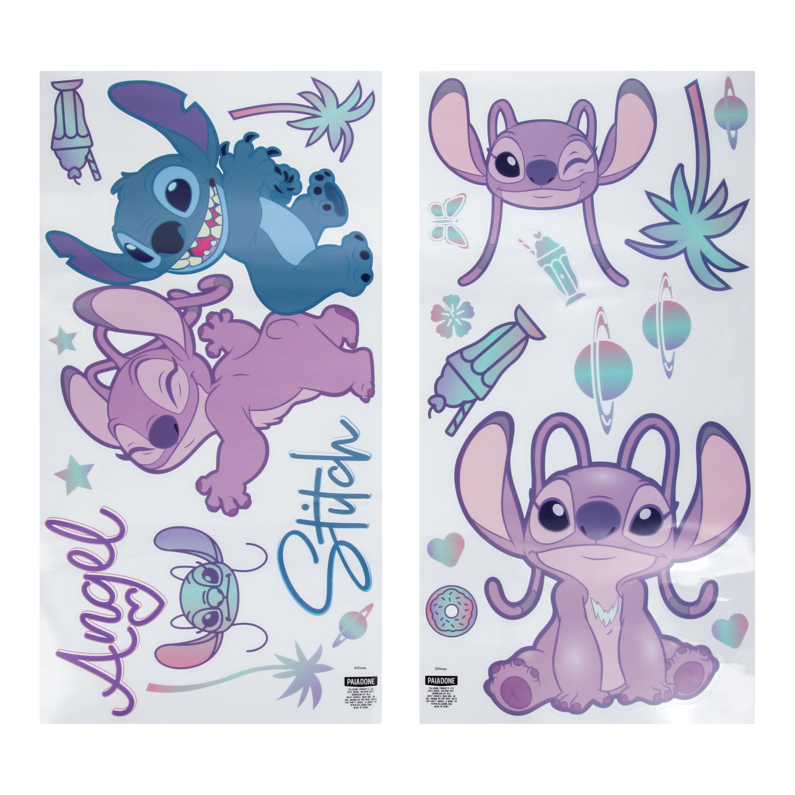 Stitch and Angel Oficjalne licencjonowane naklejki ścienne do pokoju dziecięcego Disneya, wielokrotnego użytku, postać z kreskówki, pokój zabaw, naklejki dekoracje dla chłopców i dziewcząt, różowe i
