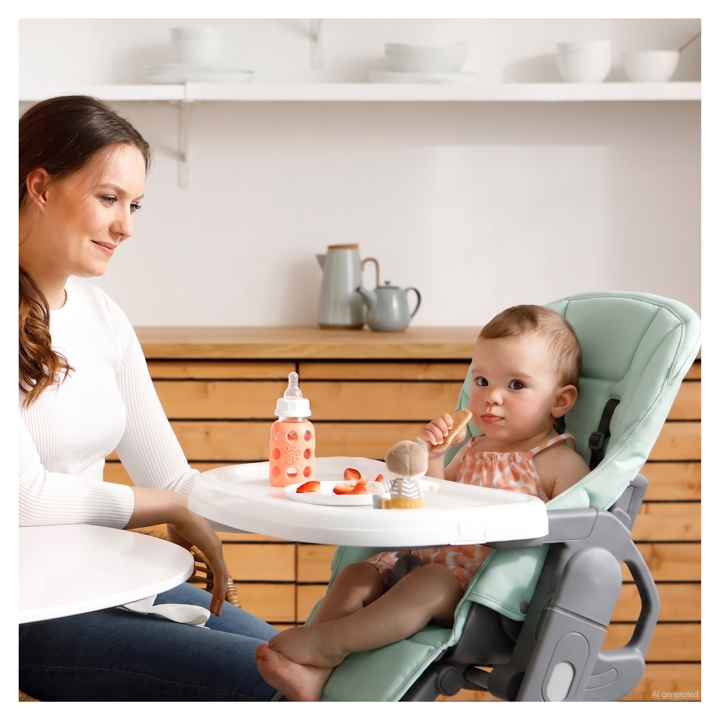 hauck Grow Up Tronas de Bebe Plegables Aptas desde el Nacimiento – Silla Alta con Función Acostada - Bandeja - Ruedas - Altura Regulable - Evolutiva - Portátil - Menta