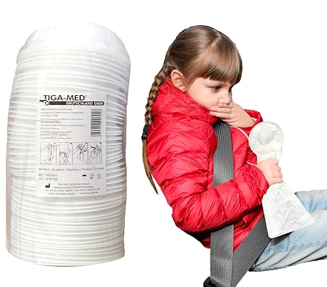 TIGA-MED Sacs Vomitoires Jetables Étanche avec Anneau de Fermeture 1000 ml (Lot de 50)