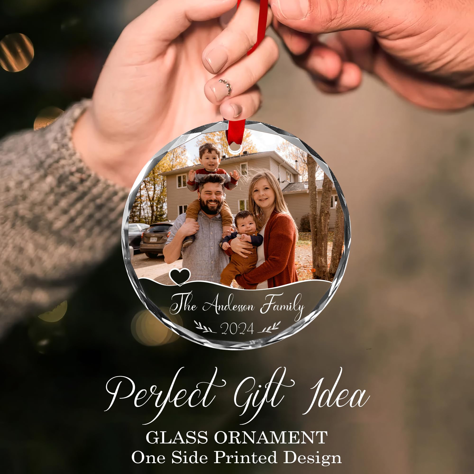 Fastpeace - Custom Family Glass Ornament 2025 - Personalized Christmas, Mothers Day, Fathers Day Ornament with Custom Name, Photo, Date - Perfect Keepsake Gift for Family, Dad, Mom, Him, Her, Couple