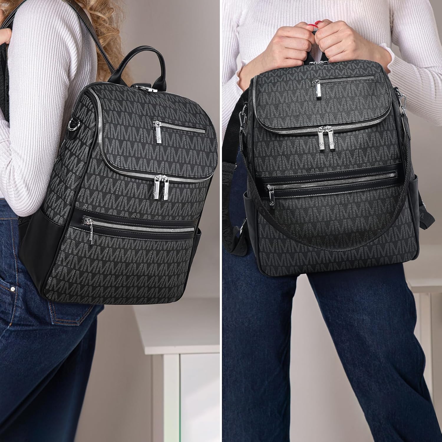 Womens Convertible Backpack Purse Vegan Leather 15.6 Inch Laptop Backpack Work Travel Handbag Shoulder Bag - Image 2