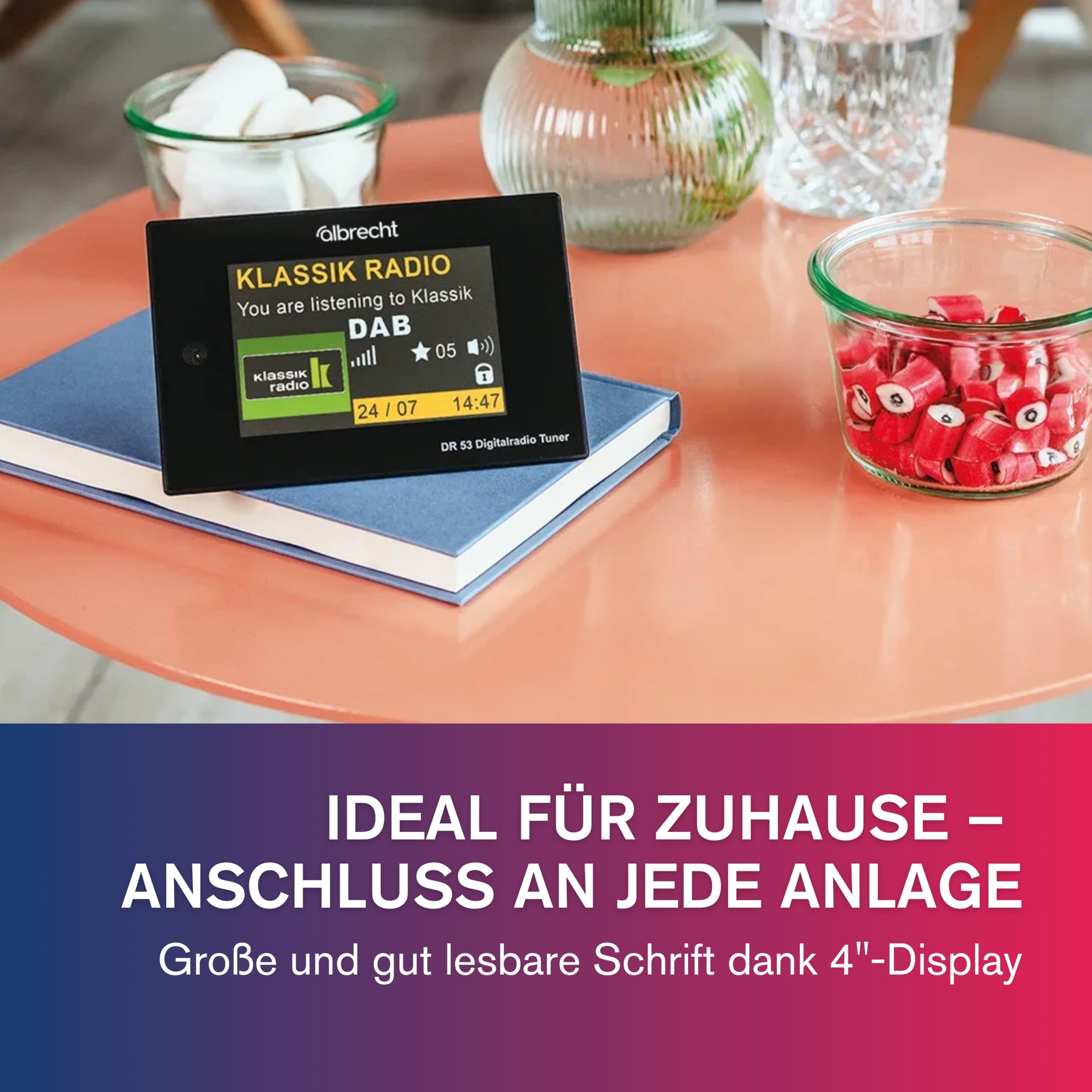 Albrecht DR 53 Digitalradio-Adapter, DAB+, UKW & Musik-Streaming Tuner für Stereoanlagen, 27251, mit Farb-Display & Fernbedienung