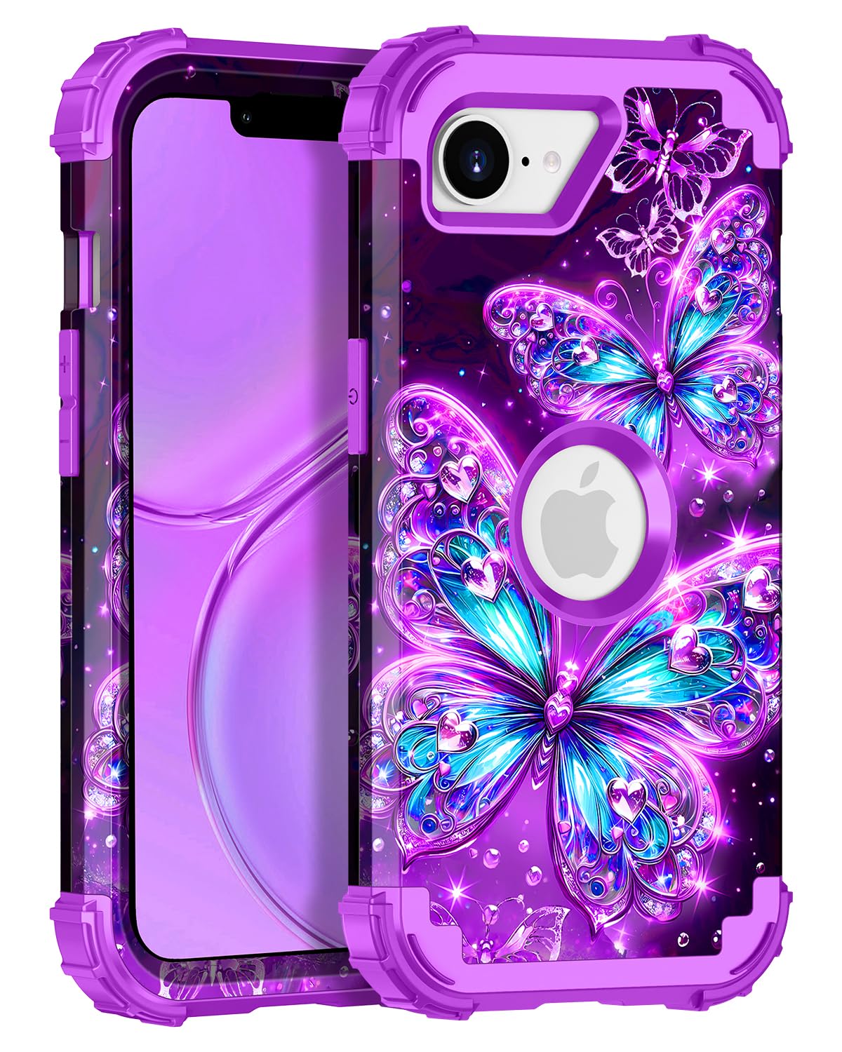 Casetego for iPhone 17e Case,iPhone 16e Case,Glow in The Dark Three Layer Heavy Duty Sturdy Shockproof Full Protection Rugged Hard PC+Soft TPU Bumper