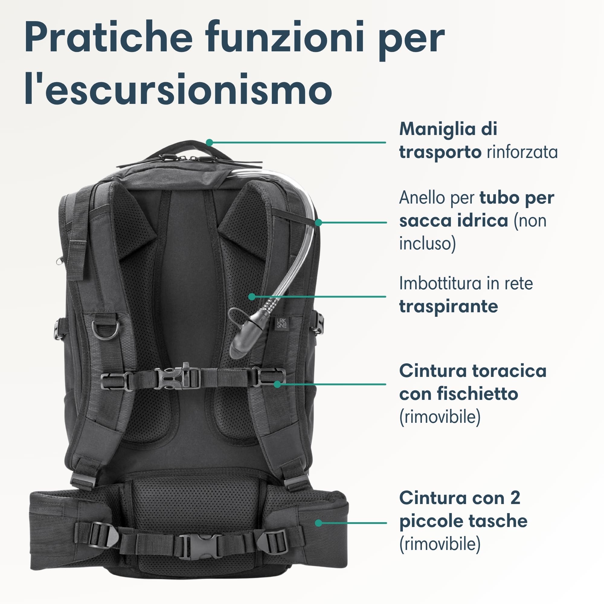 LARKSON Zaino da Escursionismo da Donna e Uomo - Klint Large - Zaino da Trekking 30 L - Escursionismo, Trekking, Campeggio, Arrampicata - Zaino da Giorno con Imbottitura in Rete