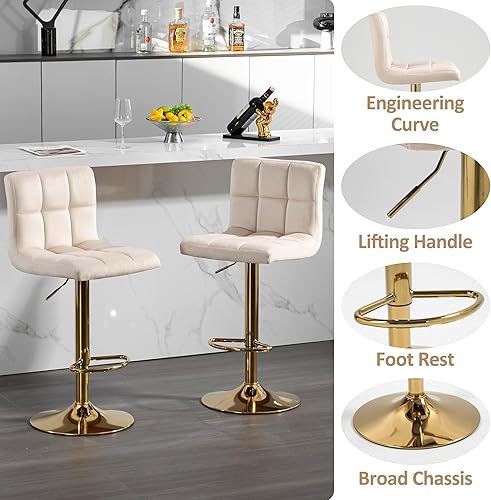 Miniatura 13 de Finnhomy Juego de 2 taburetes de bar de altura de mostrador, taburetes de bar giratorios con reposapiés y respaldo grueso en forma de L, sillas de