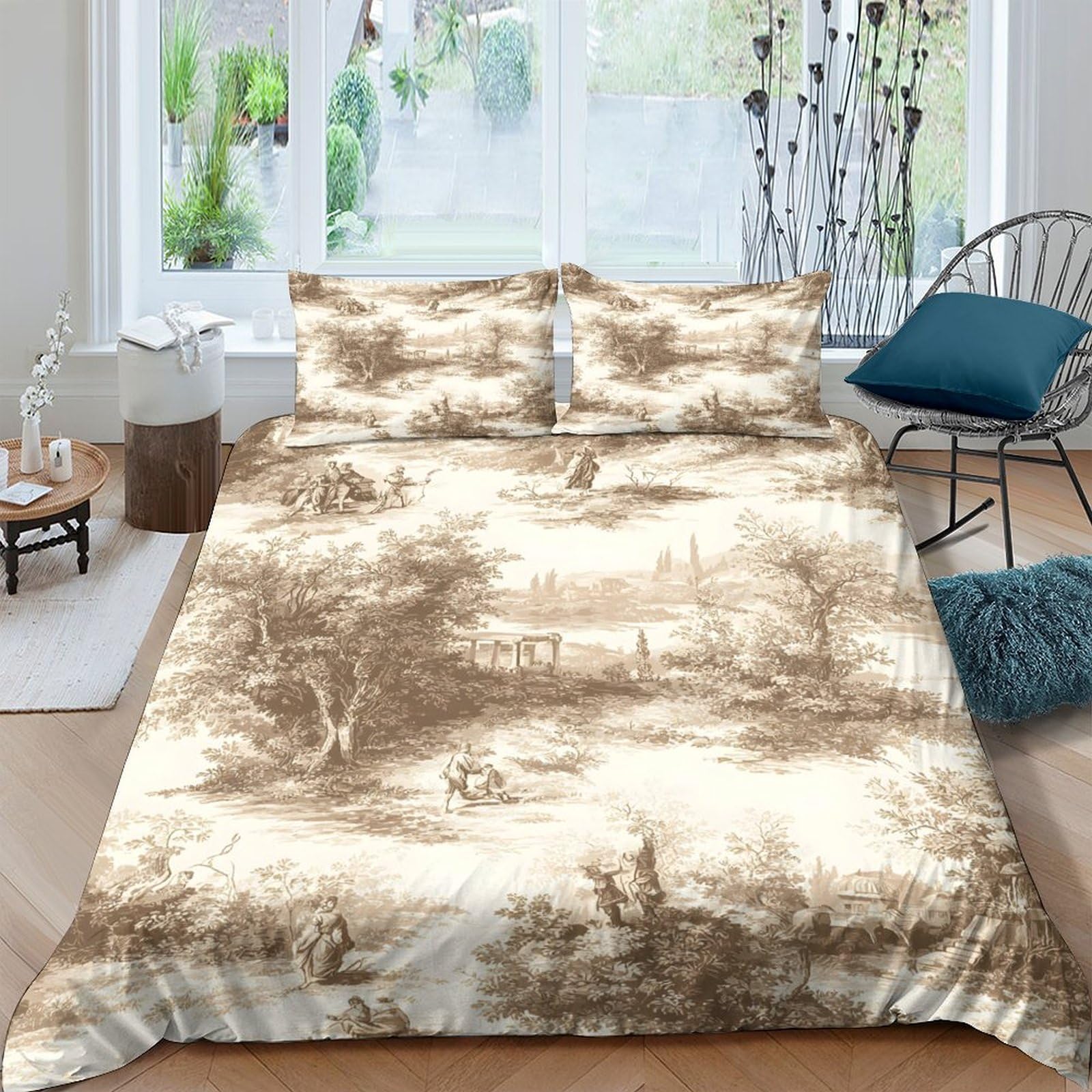 GPLZQXKJNH 3D Printed Forest Mist Duvet Cover Microfiber Soft Breathable Woodland Landscape Bedding Set with 2 Pillowcases for Bedroom Decor, Single（135x200cm）