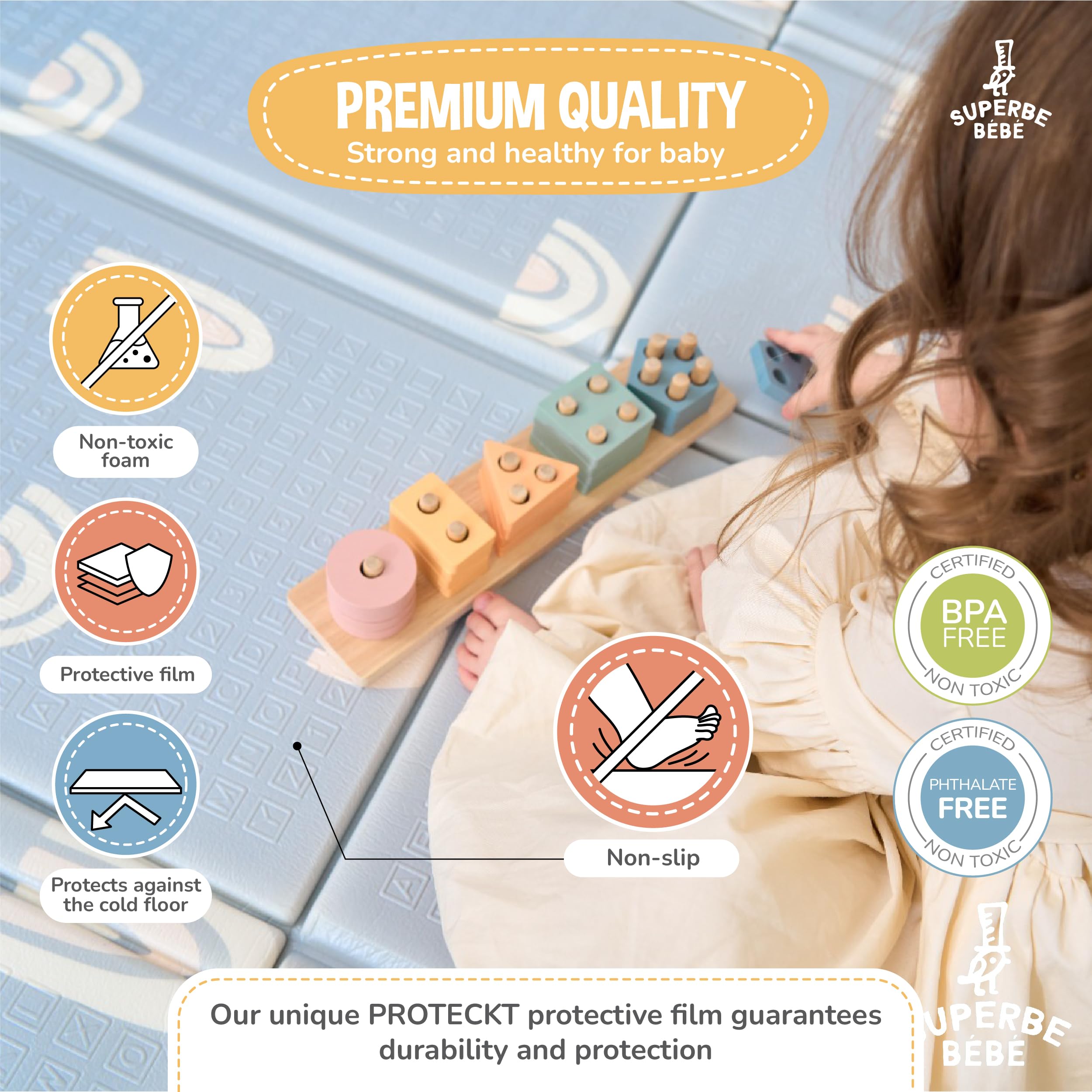 Tapis D'éveil Bébé Pliable Epais Réversible 180x200x1.5cm - Tapis De Jeu Pour Enfant Bebe - Tapi s De Sol XXL En Mousse Et De Motricité Favorisant Le Développement Sensoriel - Cadeau Naissance Bébé - 5