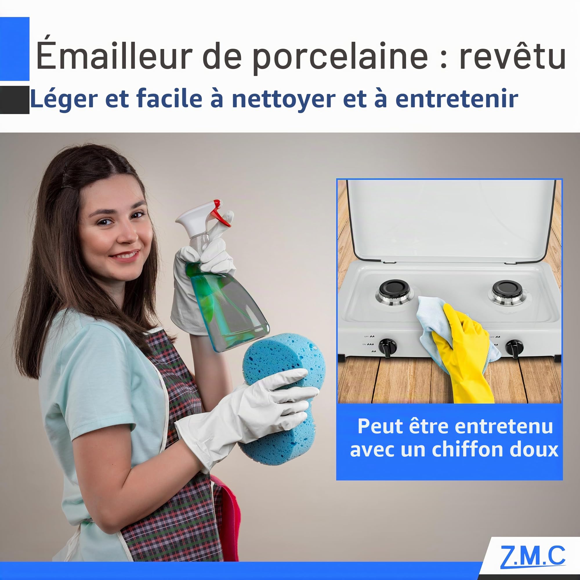 Z.M.C cuisinière à gaz double flamme, cuisine de camping, plaque de cuisson à gaz avec tuyau + régulateur, propane gaz liquéfié (GPL) optimisé, 2,2 kW par brûleur pour cuire deux plats en même temps,
