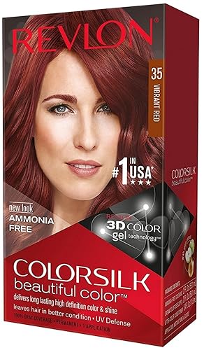 Revlon Colorsilk - Tinte permanente para el cabello, con cobertura 100% de las canas, sin amoníaco, queratina y aminoácidos, rojo vibrante 35, 4.4oz