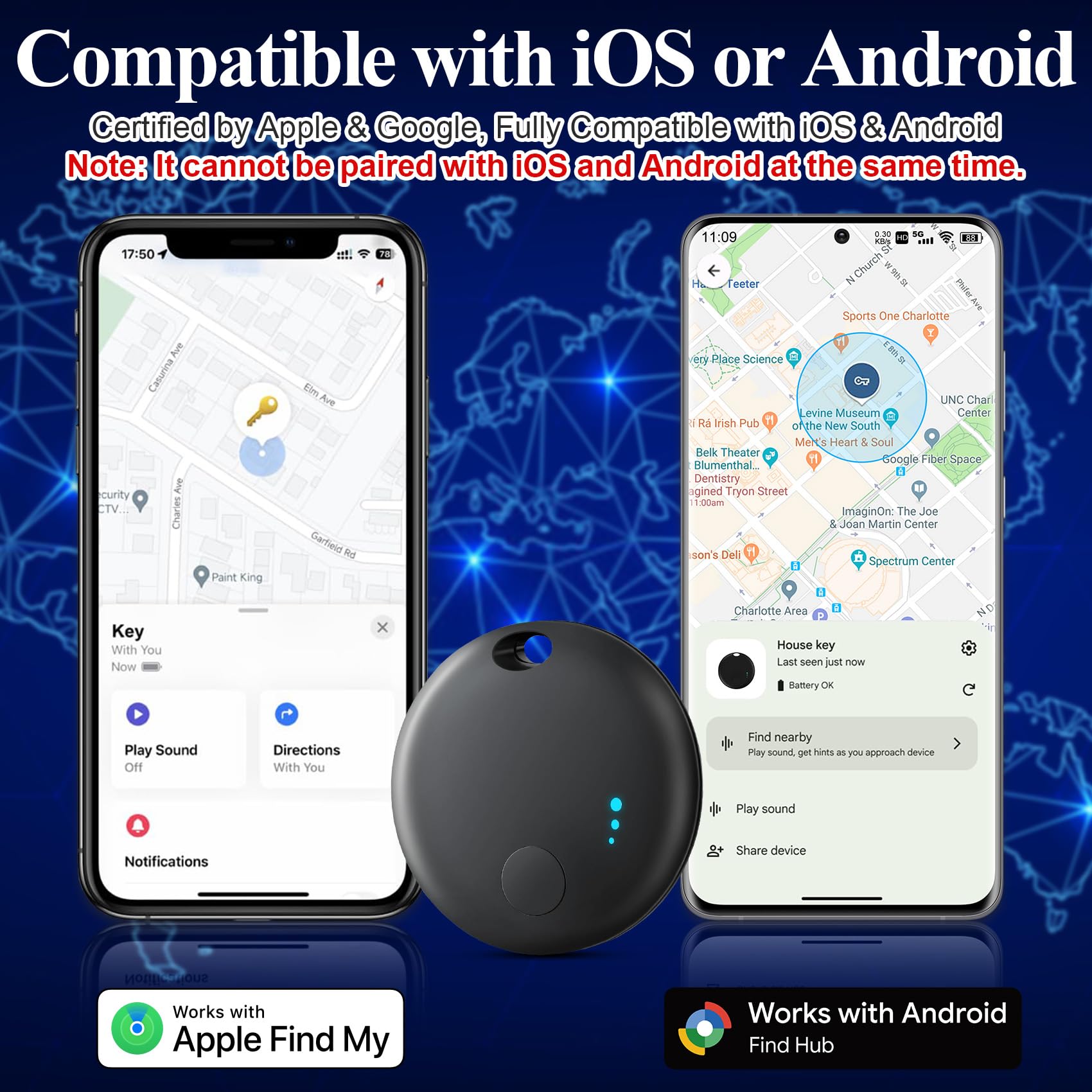 Air Tracker Tag Android or iOS, 2 PCS Sistema Doppio Smart Tracker Bluetooth Localizzatore Chiavi Compatibile con Apple/Google Find My, Air Tracker per Chiavi, Zaini, Bagagli (Nero)