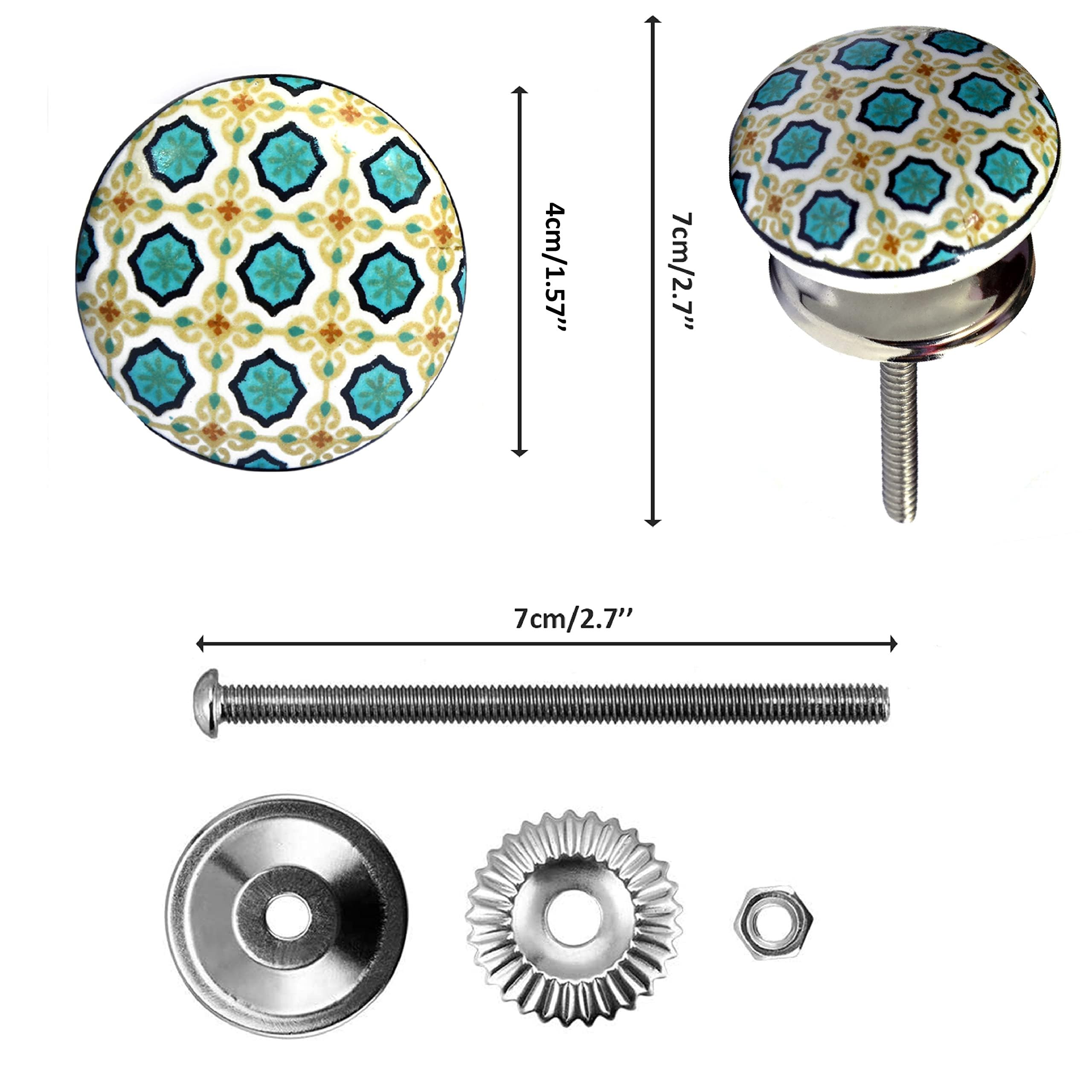 Jeu de 10 poignées de céramique de couleurs et de formes différentes peint à la main. Tireurs à la main pour armoires, tiroirs et confortables. Poignées de céramique classiques de 40 mm de diamètre