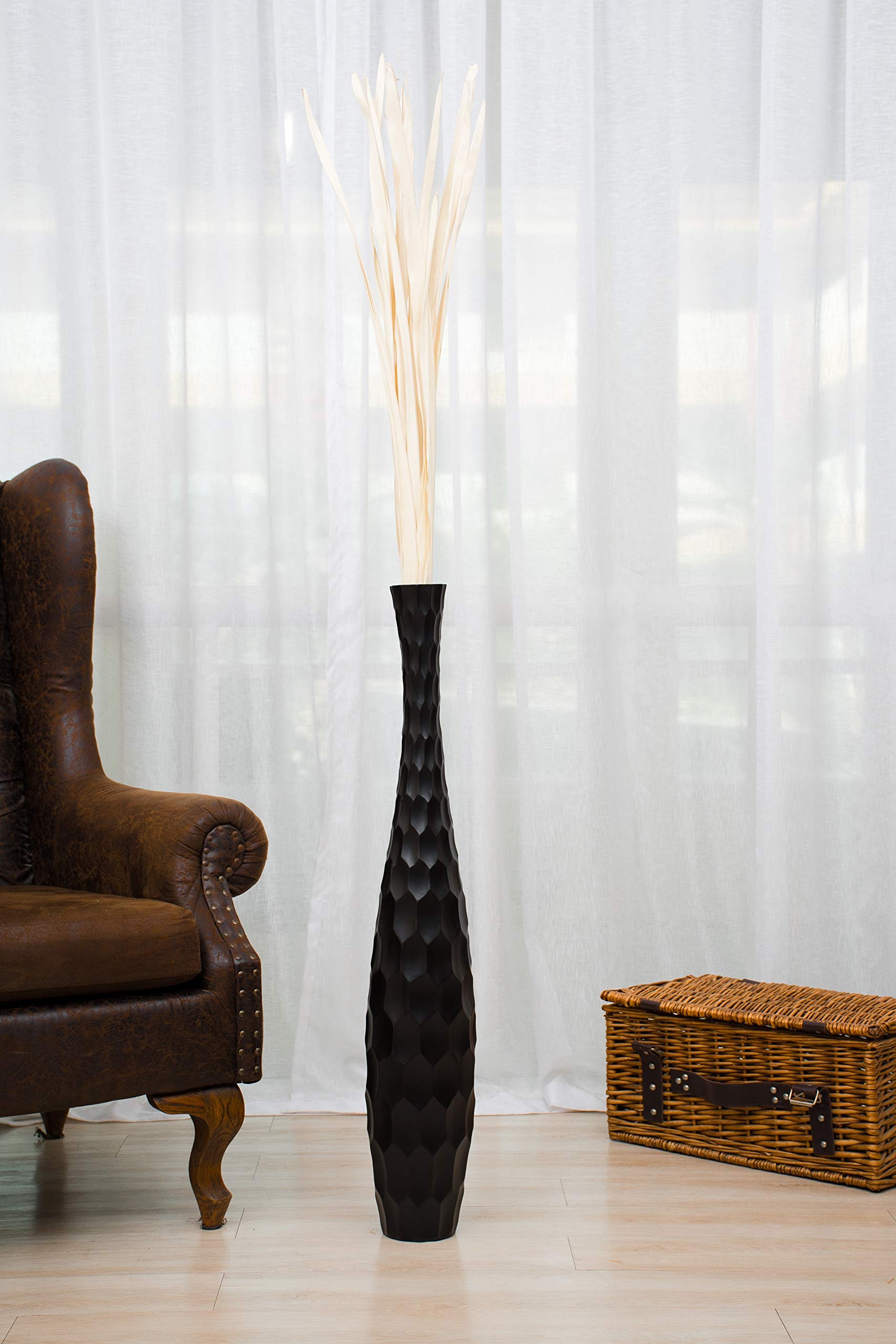 LEEWADEE Large Floor Vase Handmade Flower Holder Made of Wood