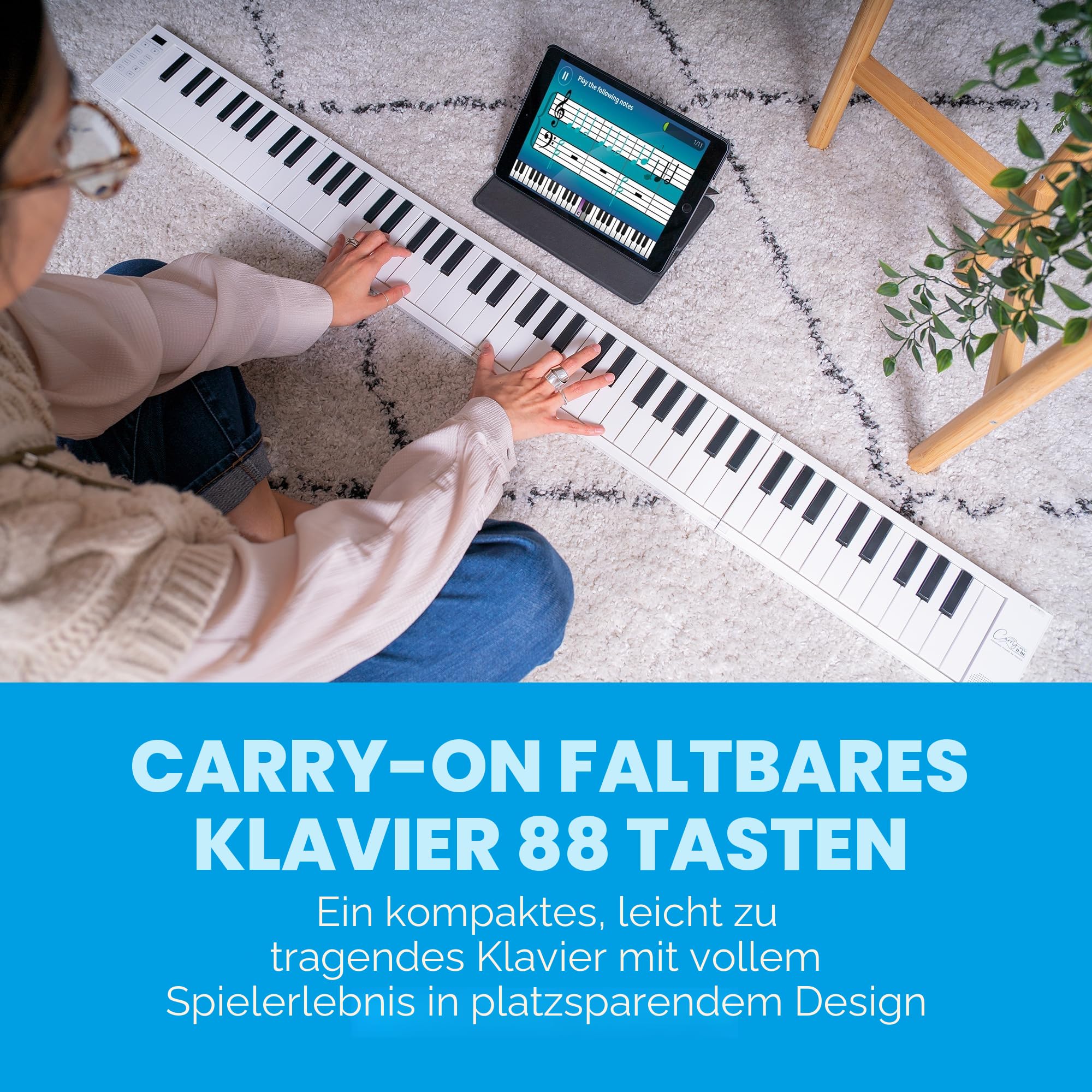 BLACKSTAR Zusammenklappbares, tragbares Klavier von Blackstar | 88 Tasten Tragbares Klavier mit eingebautem USB-Akku und MIDI über USB 128 Klänge Klaviertastatur 1,6kg, 33cm, BA203010