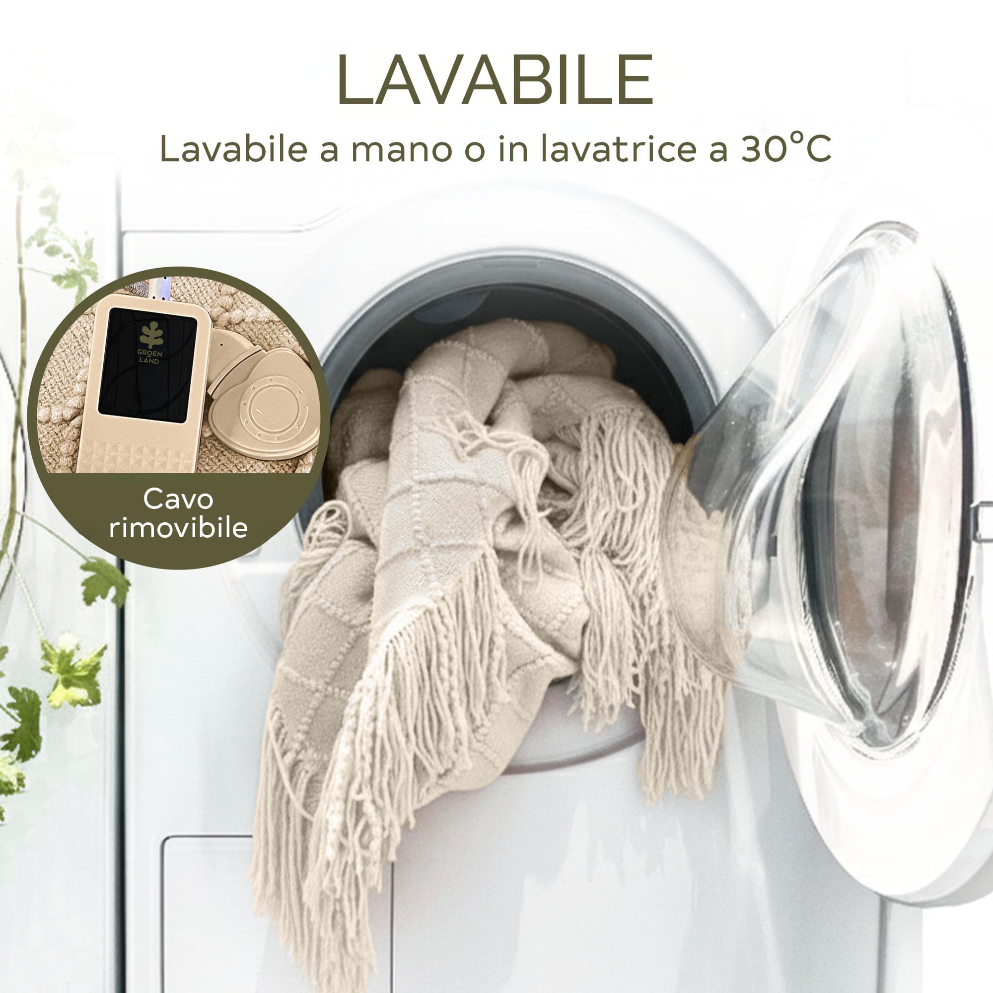 Groenland BOHEM - Coperta elettrica riscaldata, 180 x 130 cm, 9 livelli di calore e timer per spegnimento automatico, morbida coperta elettrica lavabile per divano e letto