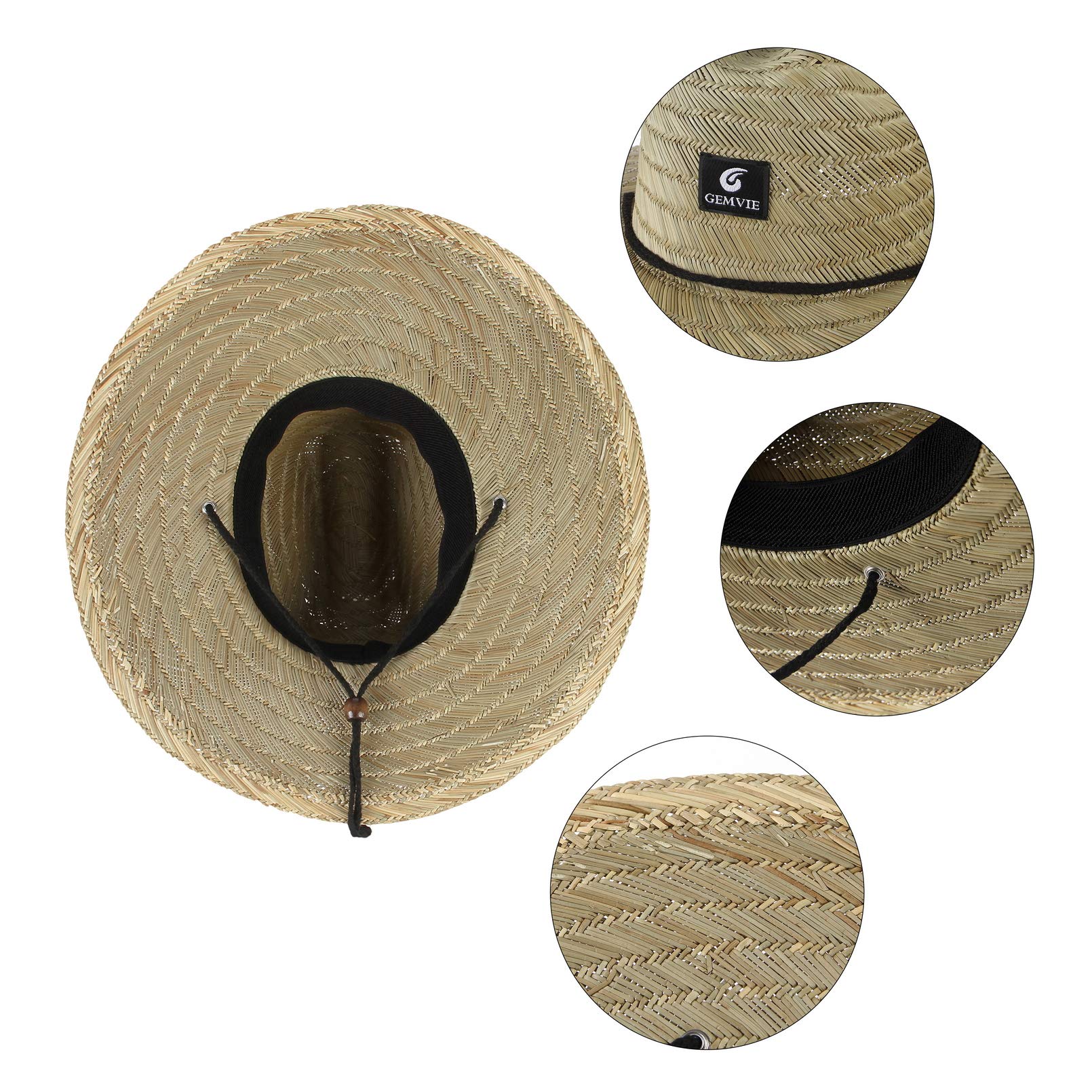 GEMVIE-Gorro Paja para Mujer y Hombre Sombrero de Salvavidas Paja Sombrero de Playa Protección Solar