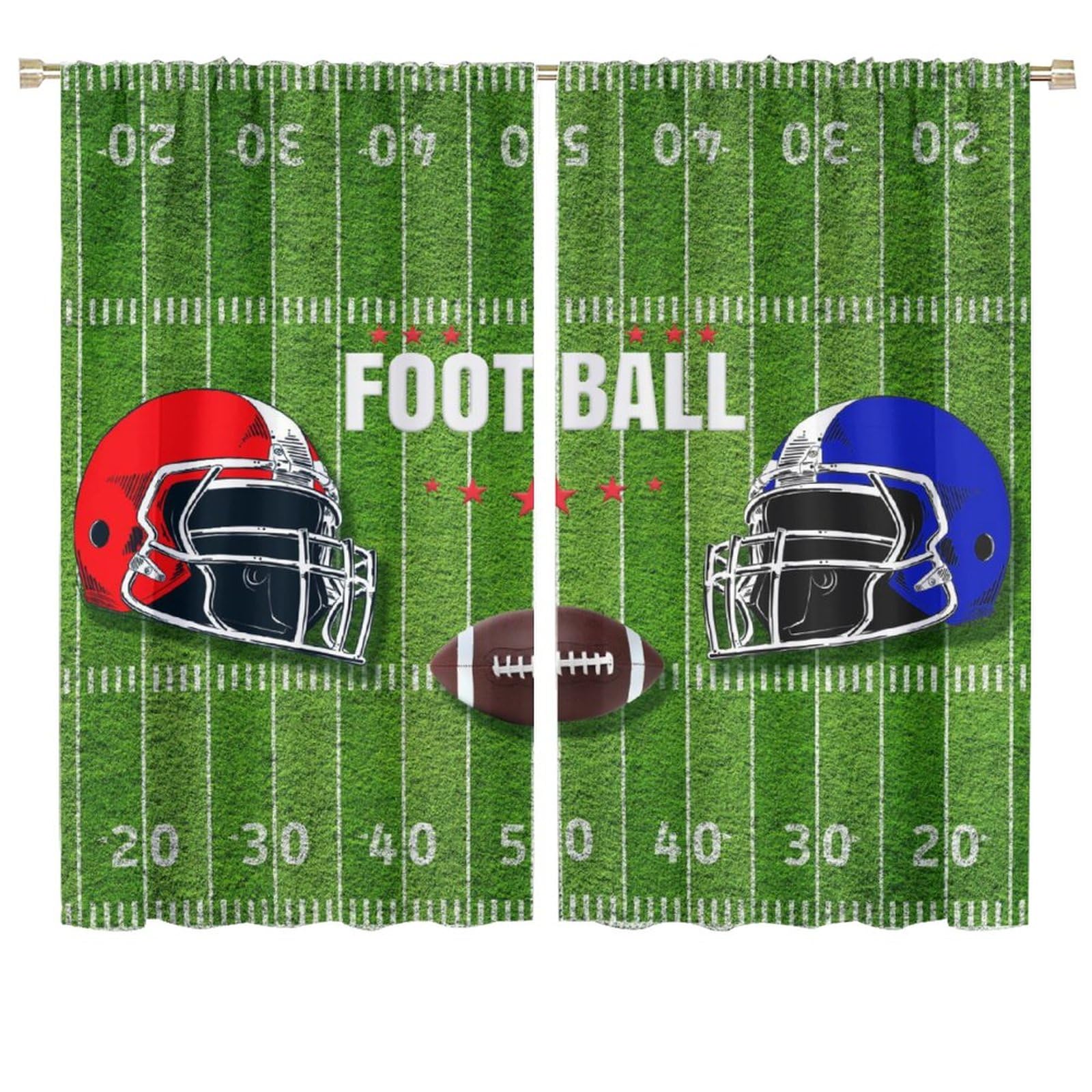American Football Sports Games Curtains,Abstract Rugby Ball Helmet Design Window Treatments Thermal Insulated Rod Pocket Blackout Curtains for Bedroom 2 Panels 63