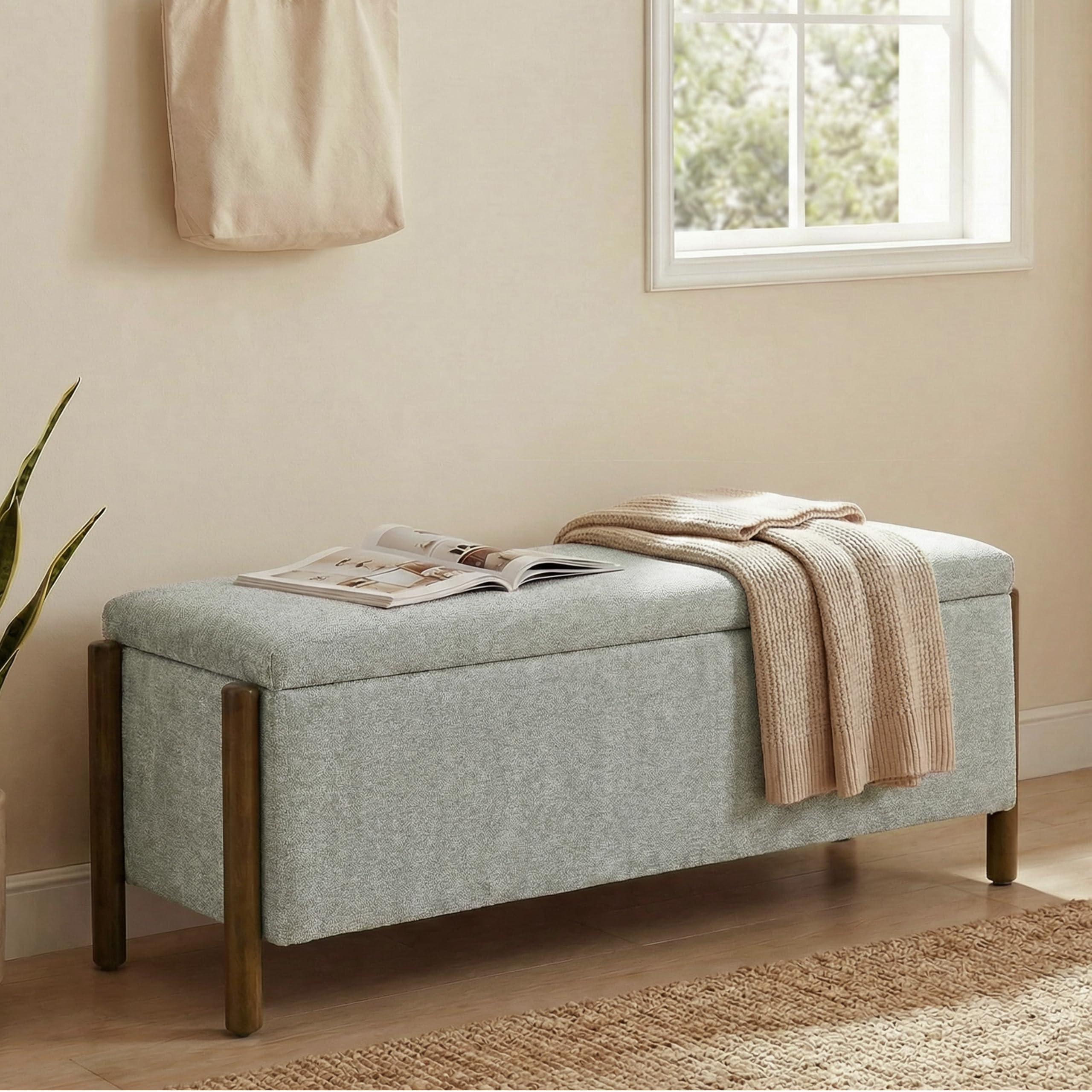 Usaint Fabric Upholstered End of Bed Storage Ottoman Bench Grey