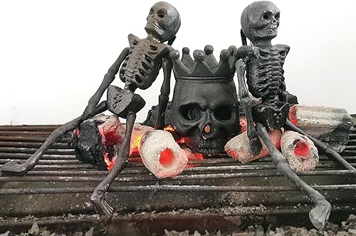 Miniatura 9 de BSTGIFTS Tronco de gas de calavera de hierro fundido para fogatas, chimenea, decoración de esqueleto de Halloween, regalos de fiestas de Halloween