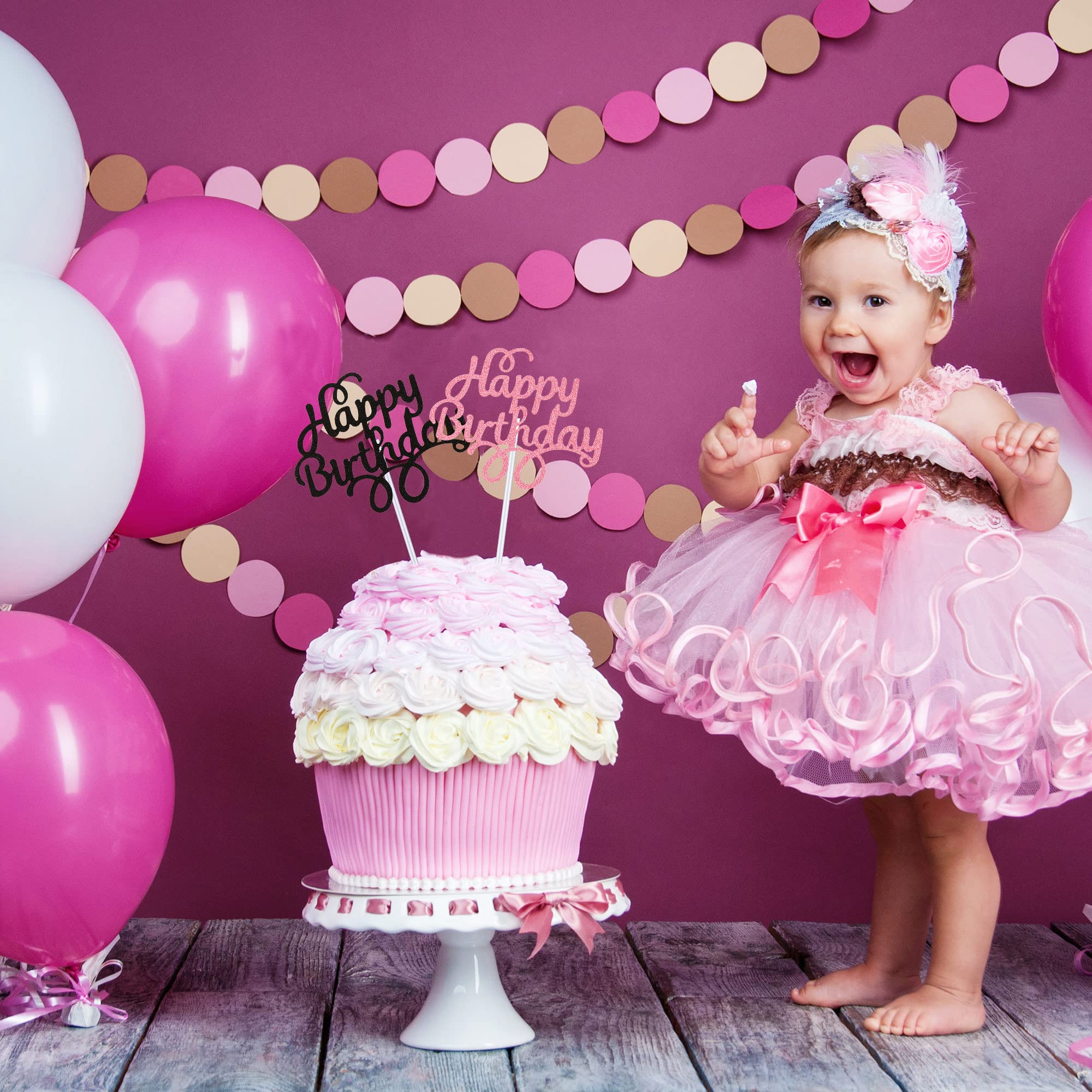 12 Topper Torta Happy Birthday | 6 Colori Glitterati | Decorazioni Compleanno Per Dolci E Cupcake - Foto 2