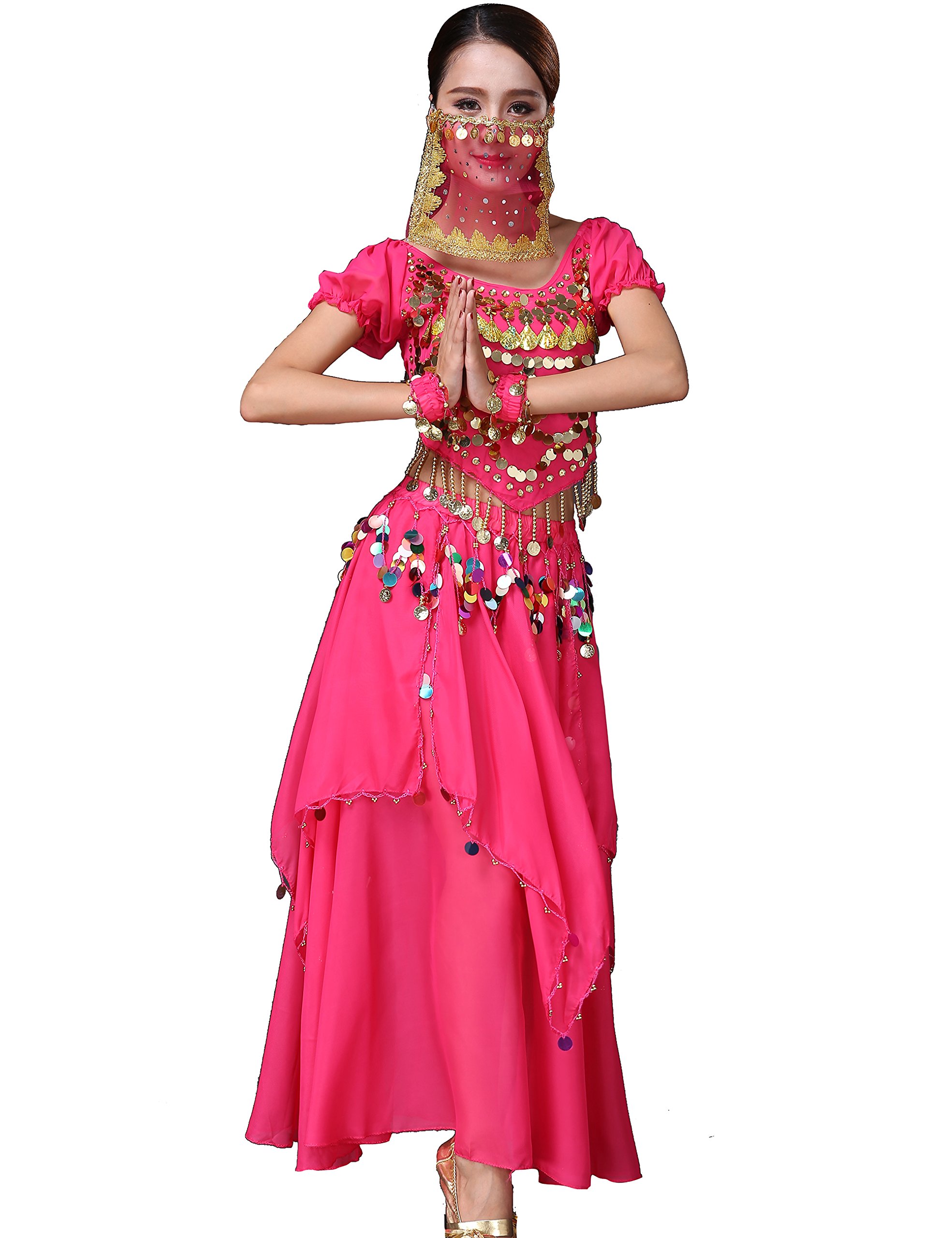 Astage Belly Dance Halloween Costume Top Skirts Veil Bracelets Headdress Sets