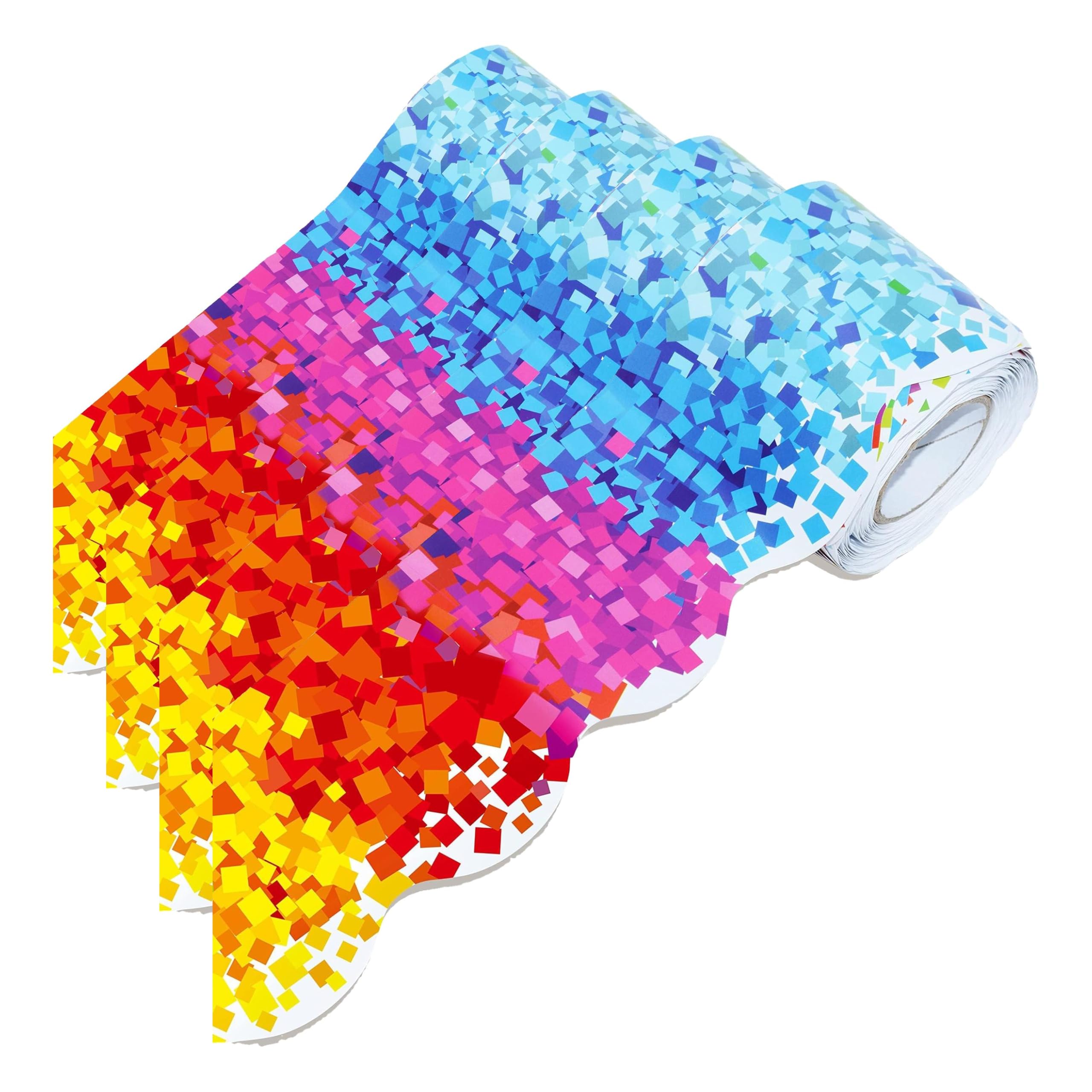 ERKE 60 Feet Bulletin Board Borders, Confetti Scalloped Rolled Border Trim for School, Classroom &amp; Offices (Pack of 4)