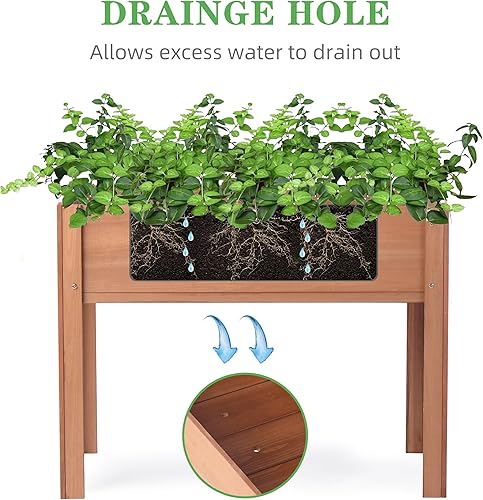 Miniatura 15 de Cama de jardín elevada con patas, 40 x 20 x 31 pulgadas, maceta elevada de madera maciza para patio al aire libre