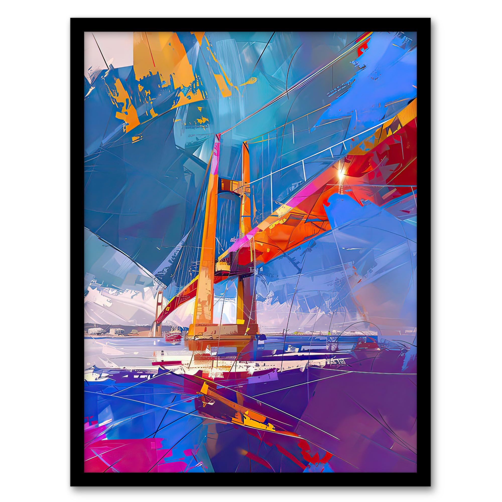 Artery8 Abstract Bridge Colourful Palette Knife Painting Living Room Artwork Framed Wall Art Print A4