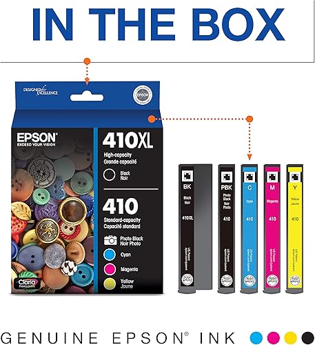 Miniatura 3 de Epson 410 Claria - Paquete combinado de cartuchos de color negro y estándar de alta capacidad (T410XL-BCS) 410 Claria de tinta premium, capacidad