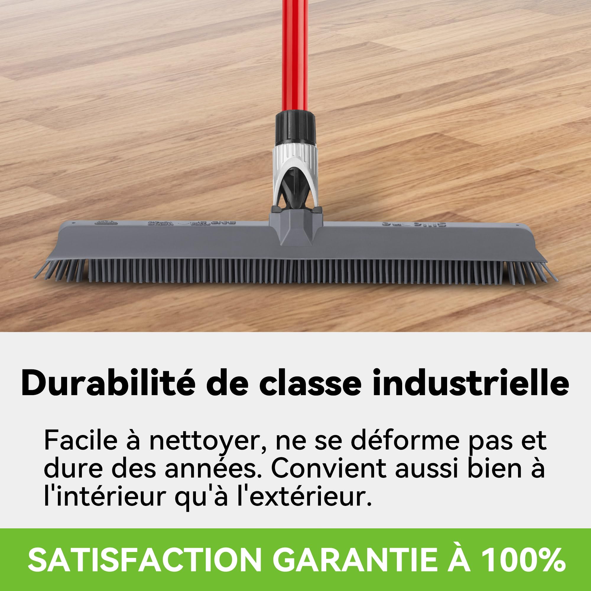 Tyroler Balai Silicone & Raclette Sol | Tête De 40 cm Balai Bross Poils Animaux | Manche Anti-Rouille en 4 Parties de 140 cm pour Balais en Silicone Professionnel | Balais Nettoyer Sol