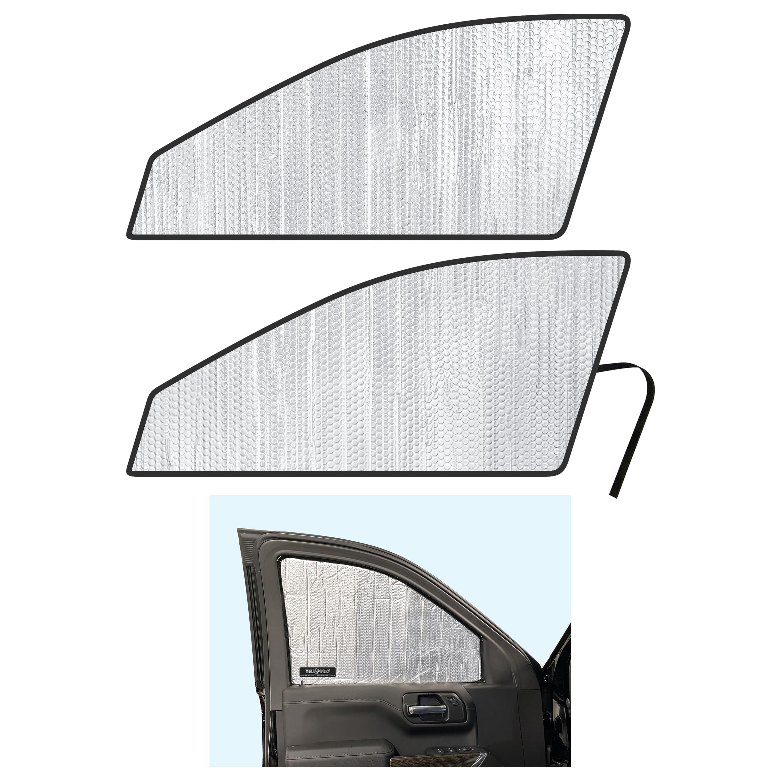 YelloPro Auto Side Window Front Seat Reflective Sunshade Custom Fit for 2019 2020 2021 2022 2023 2024 2025 Chevrolet Silverado 1500, Double Cab Crew Cab 4Dr 4Door, UV Sun Protection (Set of 2)