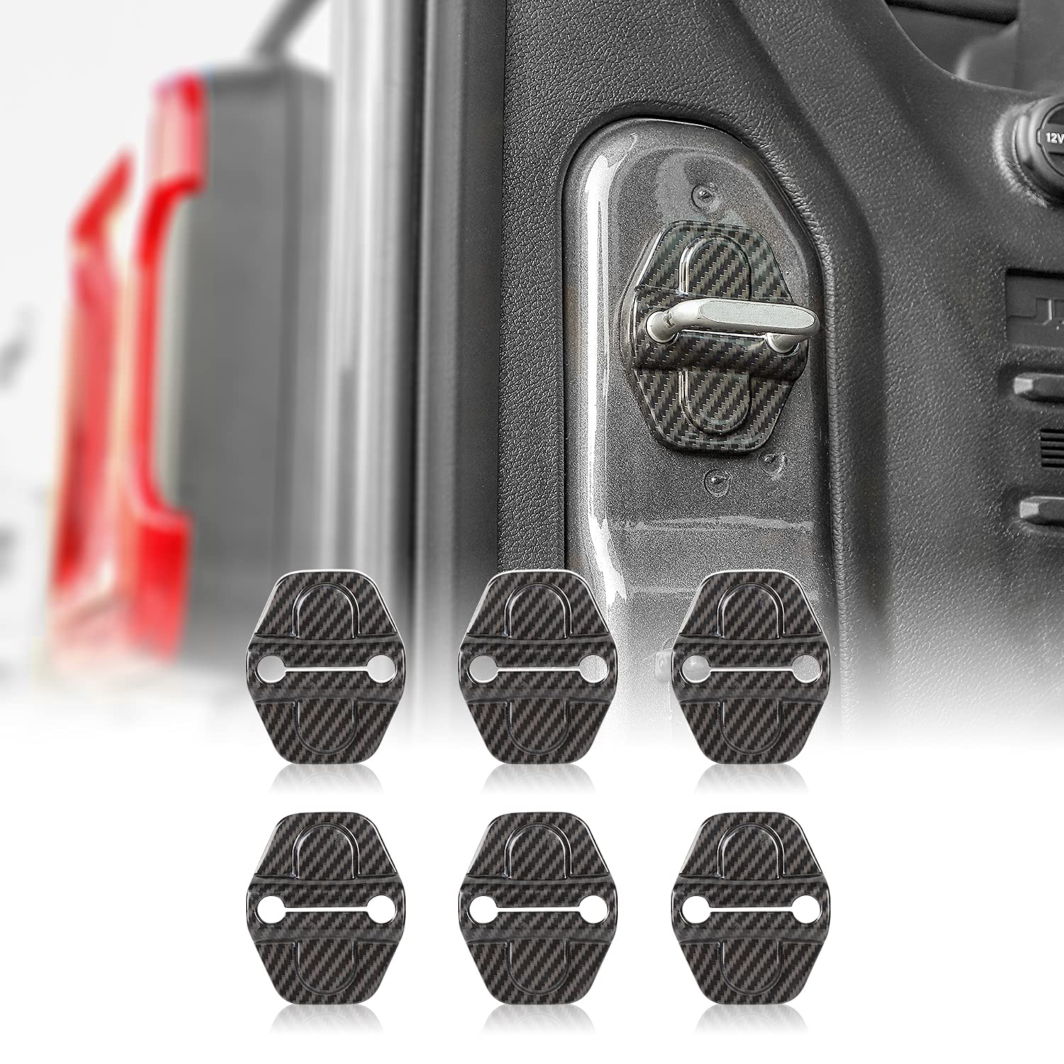 Voodonala for JL Door Lock Cover Buckle Decor Trim for 2018-2021 Jeep Wrangler JL JLU, for Jeep Gladiator JT 2020 2021, ABS Exterior Accessories, 6PACK(Carbon Fiber Black)