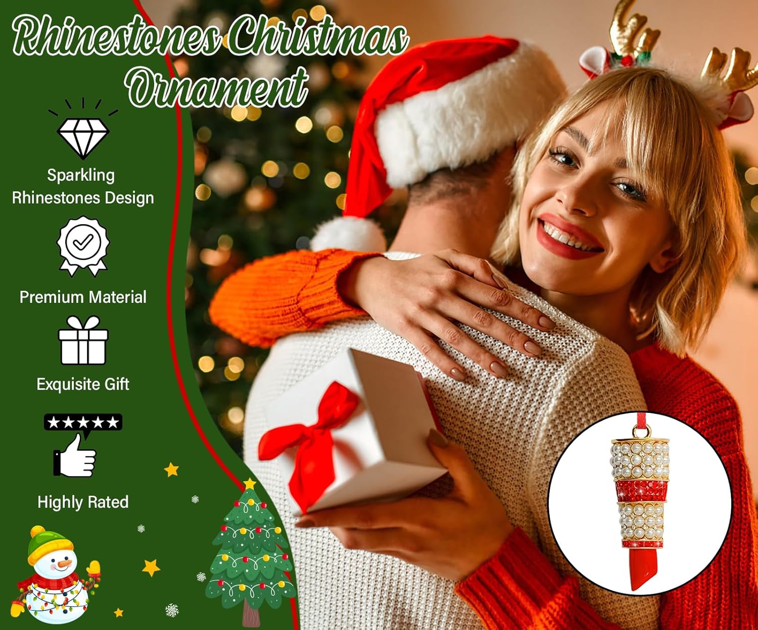 Lipstick Christmas Ornament - Makeup Ornaments for Christmas Tree Charm Lipstick Ornaments with Rhinestones Xmas for Women Girls - Image 5