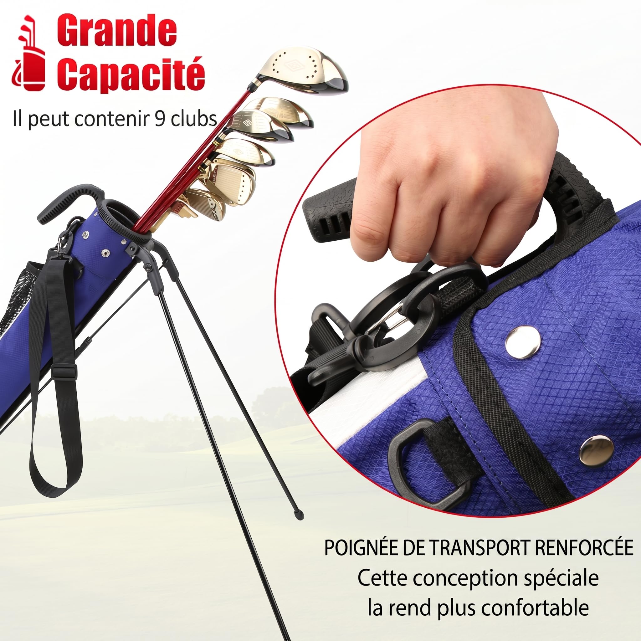 PGM Sunday Sac de golf avec support et sangle – Sac de transport ultra léger pouvant contenir jusqu'à 9 clubs – Sac de voyage étanche pour parcours de course et cours exécutifs