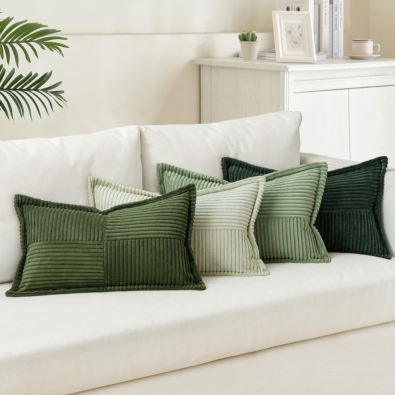 MIULEE 4er Set Kordsamt Kissenbezüge Weich Dekokissen Dekorativ Kissenbezug Modern Kissenhülle Sofakissen Zierkissen Couchkissen für Wohnzimmer Schlafzimmer Grüne Serie 30x50 cm
