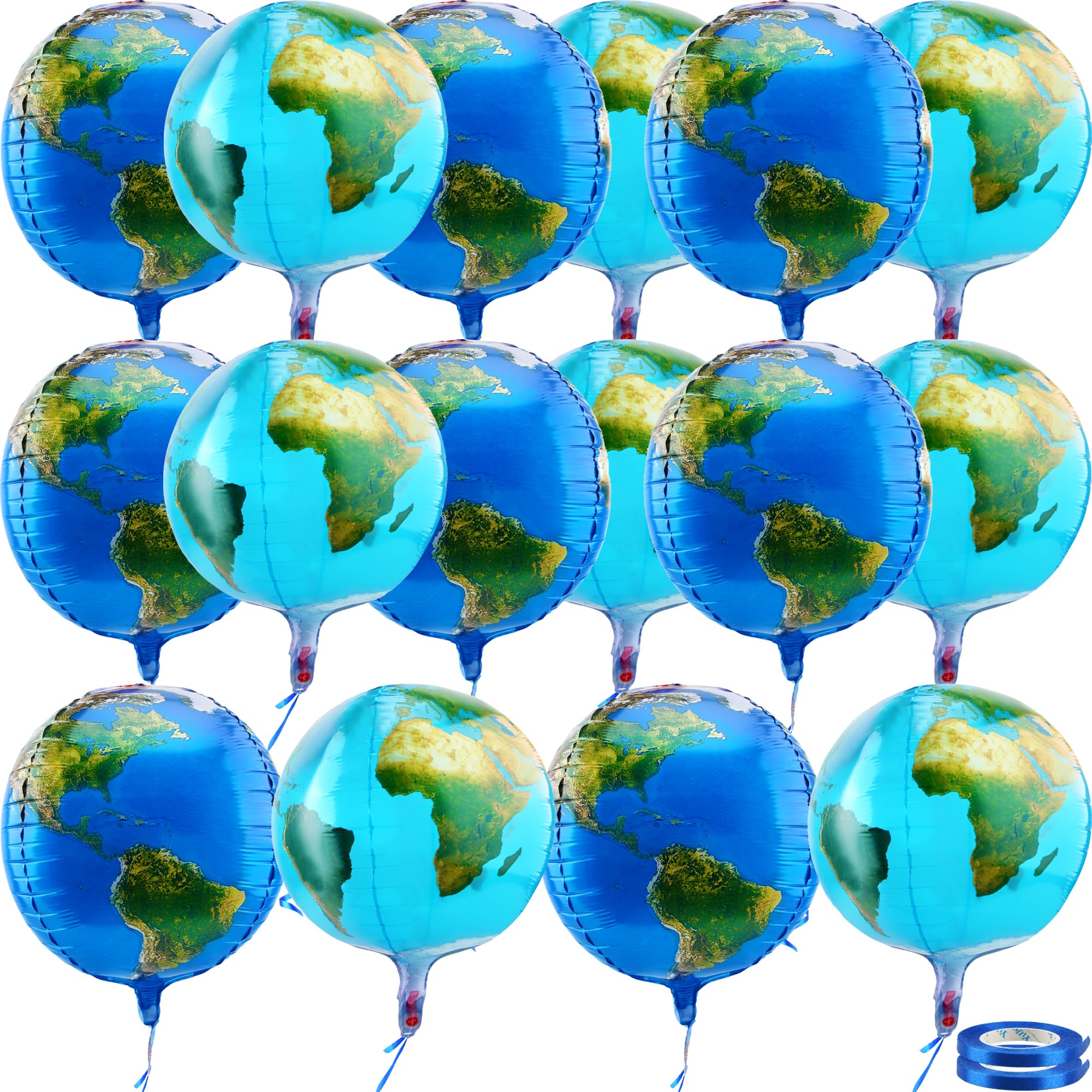 16 Pack 22 Inch Globe Balloons Large 4D Earth Balloon Jumbo World Map Foil Balloons for Space Theme Party Decor Teaching Supplies, 2 Styles