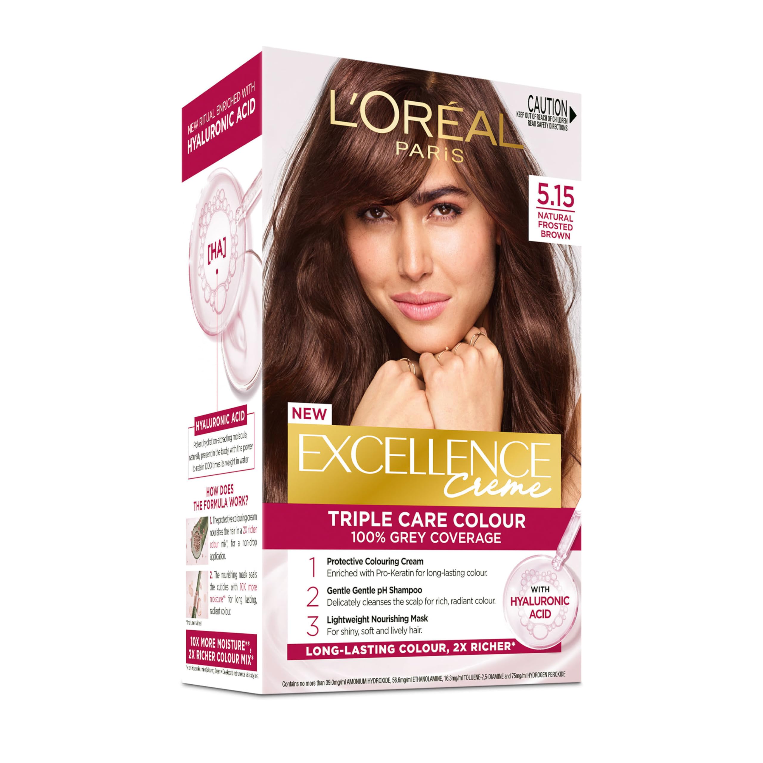 L'Oréal Paris Excellence Creme, 5.15 Natural Frosted Brown (100 Percent Grey Coverage)