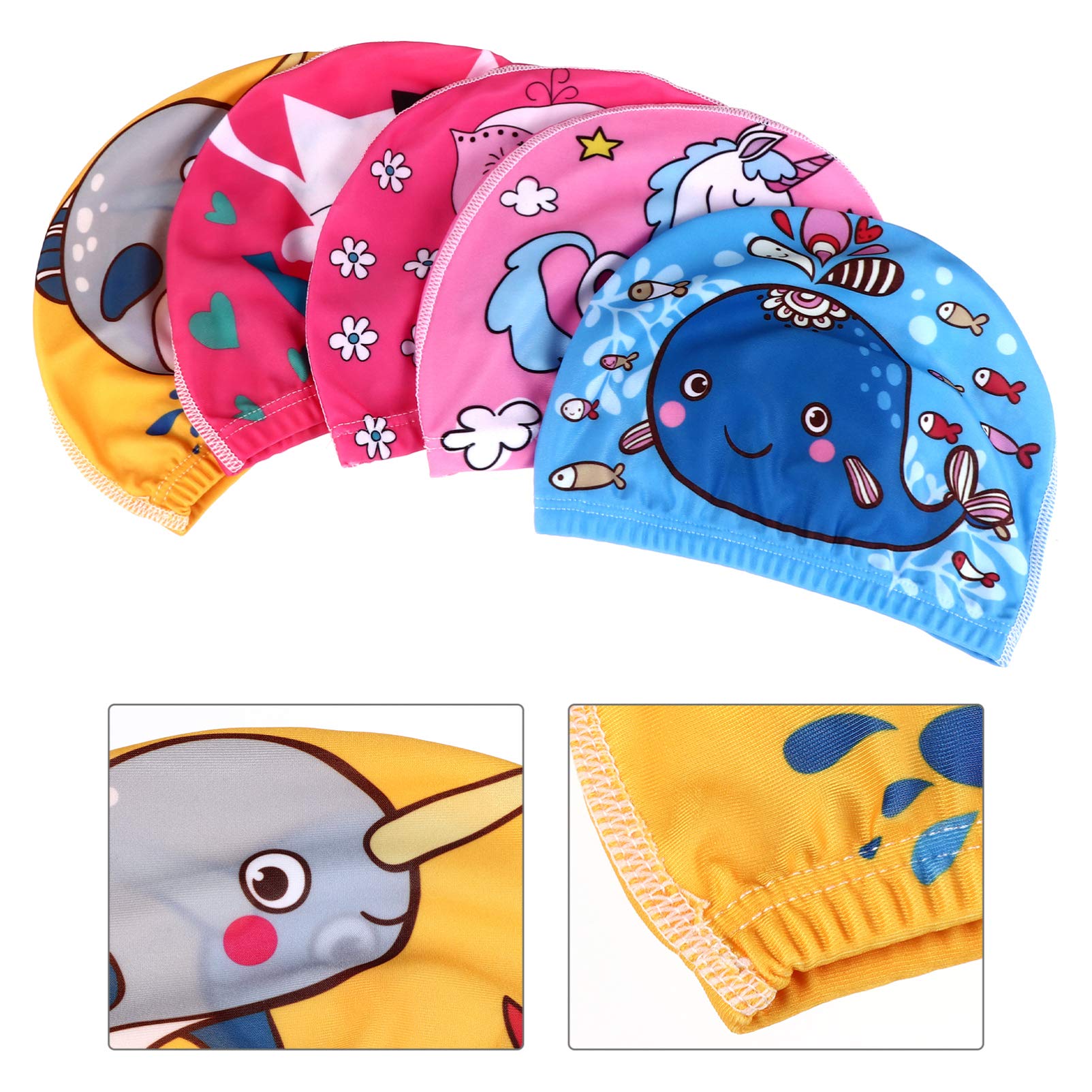 VORCOOL 10 Pz Donne Testa Delicato Confortevole Stampa Premium Adorabile Nuoto Acqua Nuotata Ragazze Cappello Lungo Orecchie Modello Bambini Berretto Multifunzionale Scatola di Copertura