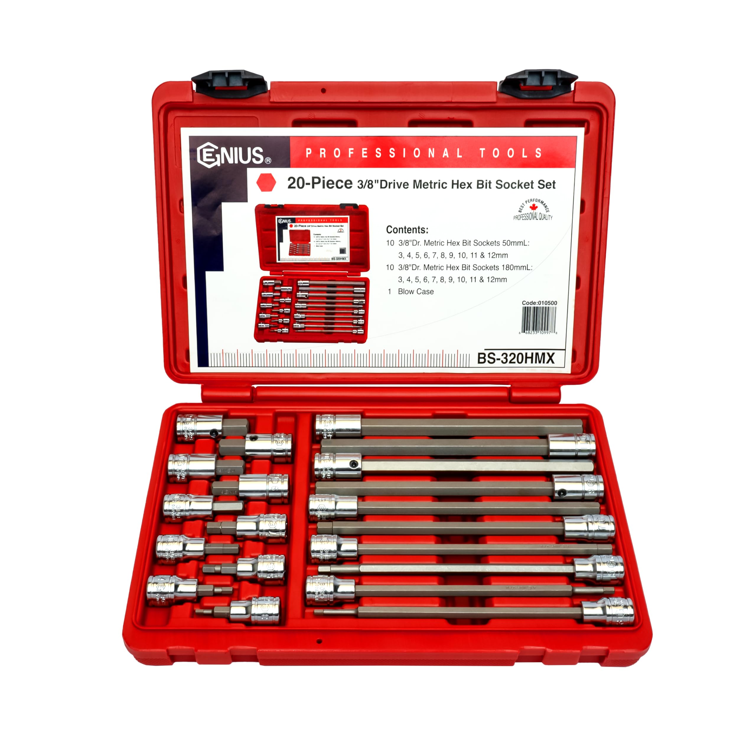 Genius Tools bs-320hmx 3/20,3 cm Drive Metrisches Bit Stecknuss Satz, 20