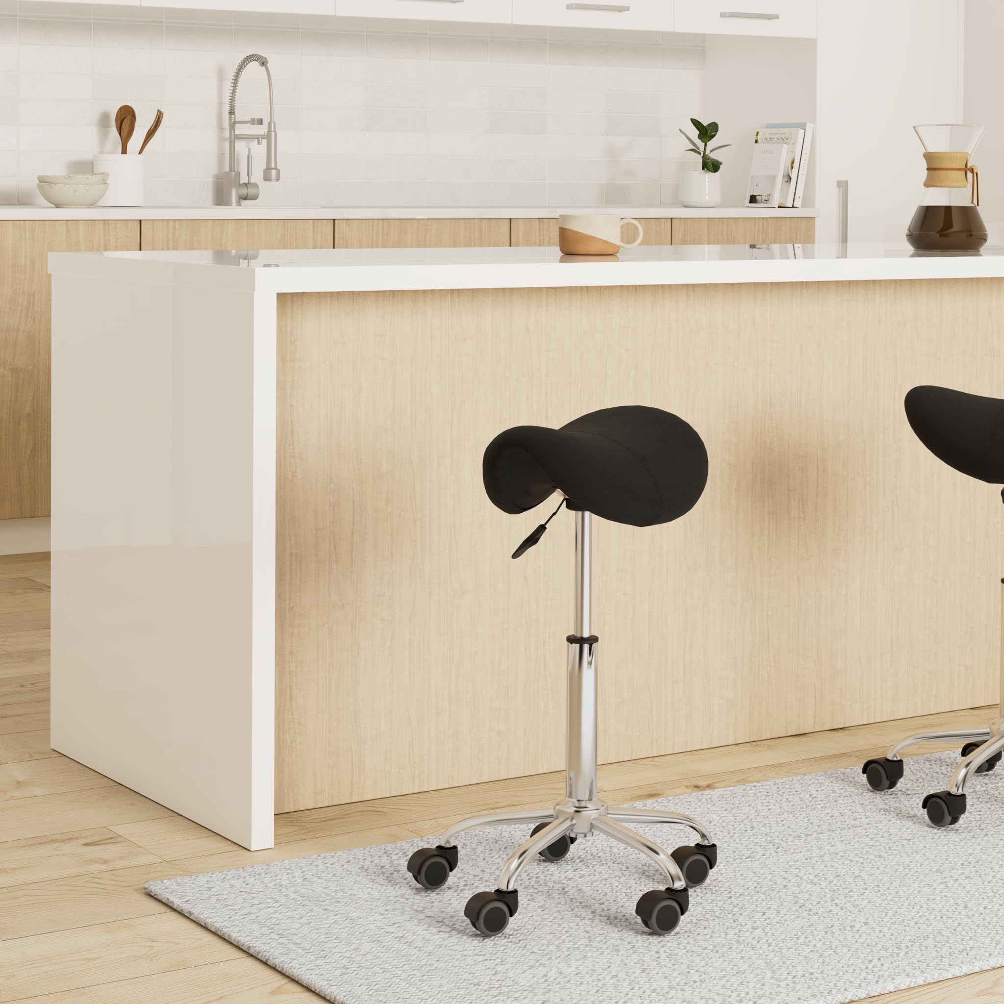 CLP Tabouret de Travail Reno Similicuir Chaise Réglable en Hauteur Pivotante Piétement Métal Noir