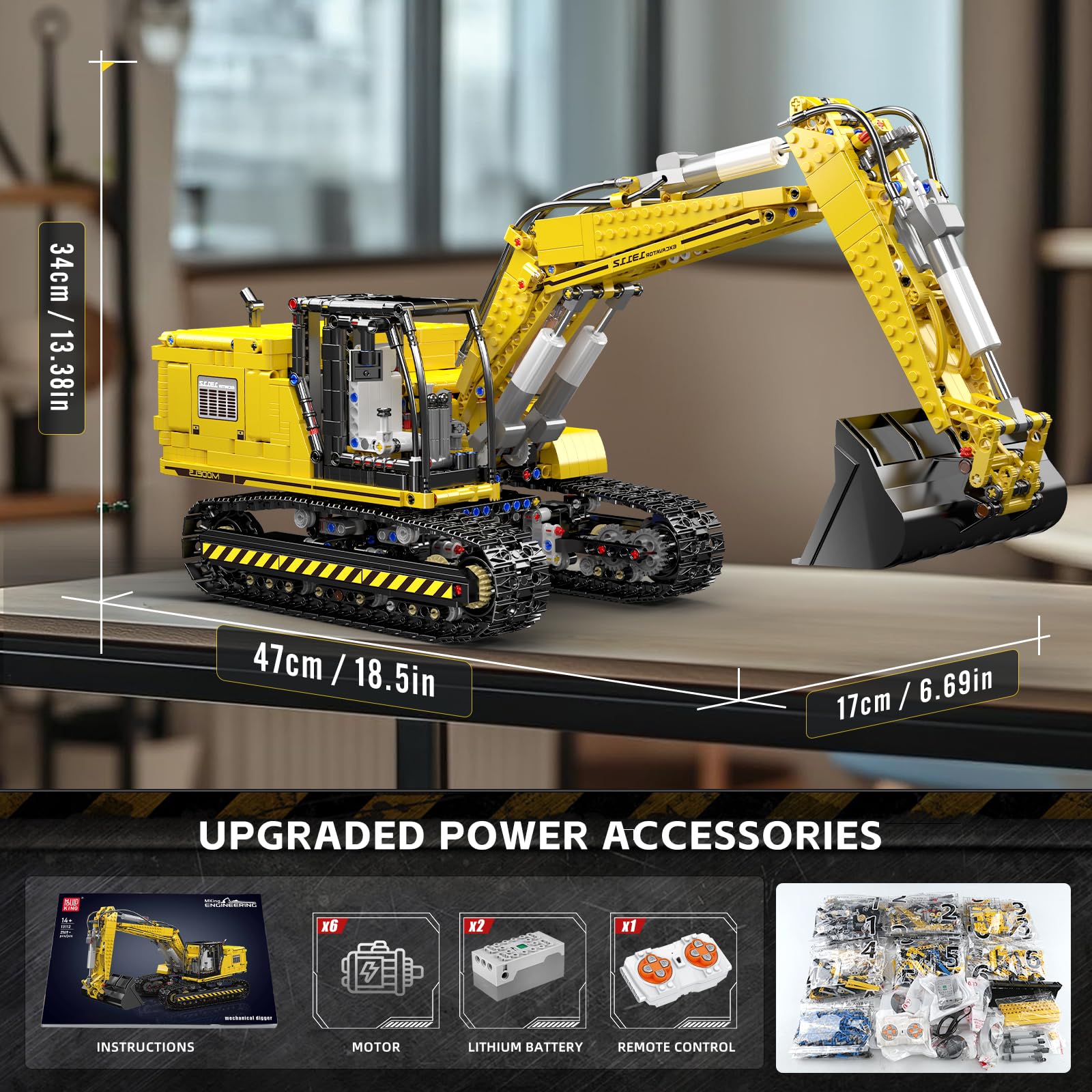 Mould King Excavadora Técnica, Modelo de Excavadora de Orugas Motorizada Controlada por APP, Modelo de Camión Motorizado de Alta Tecnología Bloques de Construcción Set de Construcción para Niños y